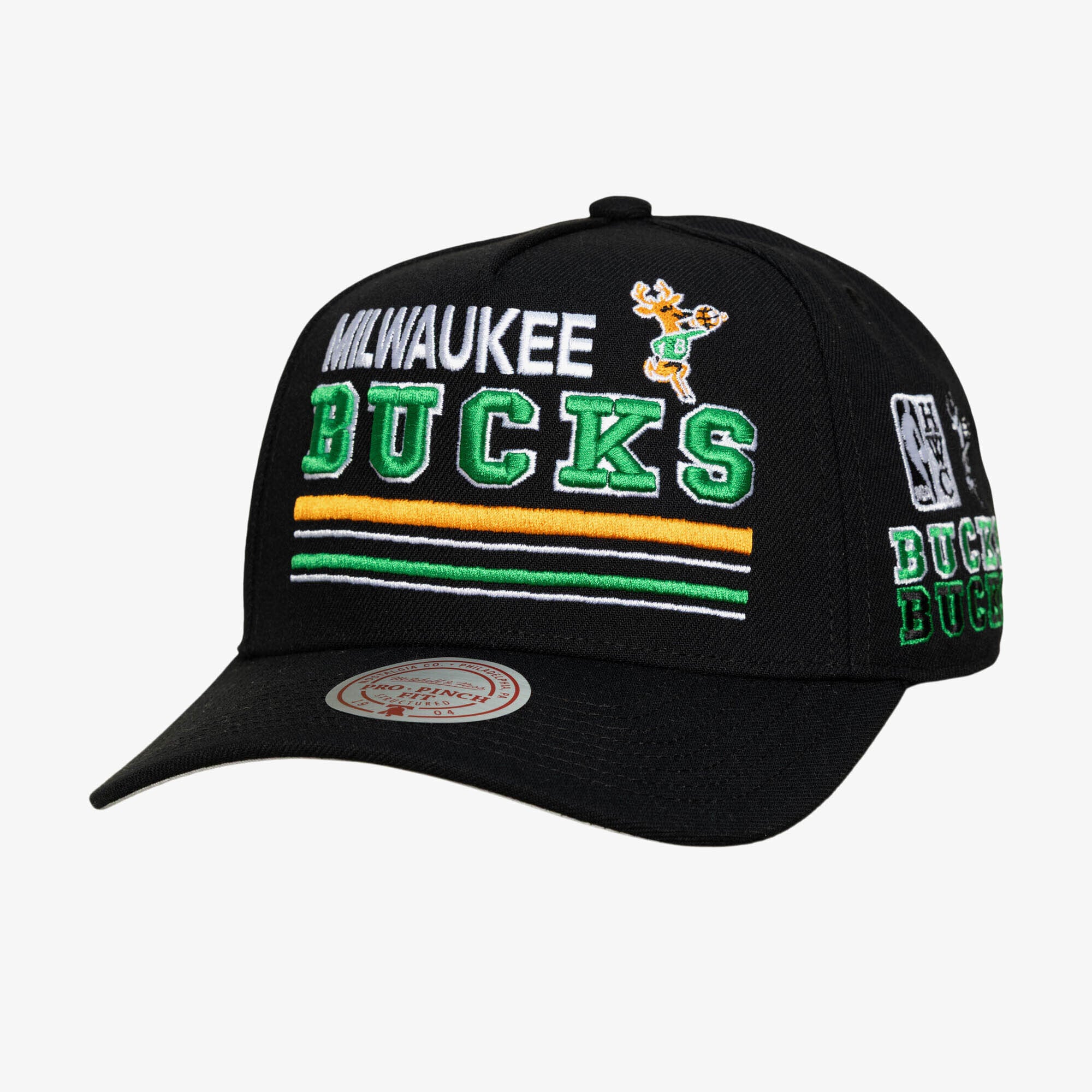 Casquette snapback Mitchell & Ness Triple Check Pro noire Milwaukee Bucks Hardwood Classics pour homme
