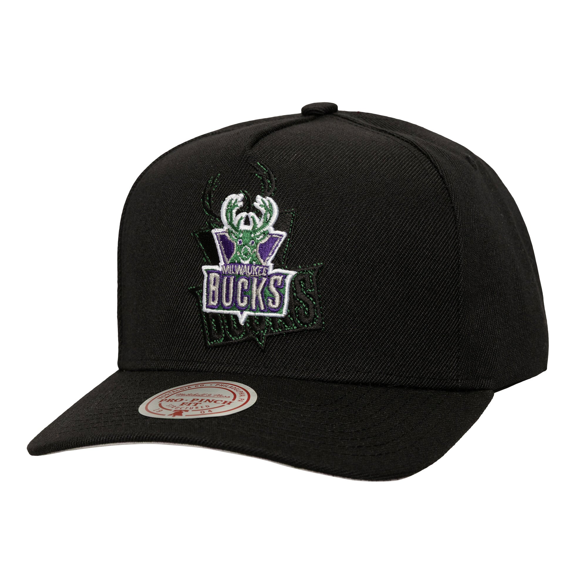 Men's Milwaukee Bucks Mitchell & Ness Black Tilted Pro Pinch Adjustable Hat