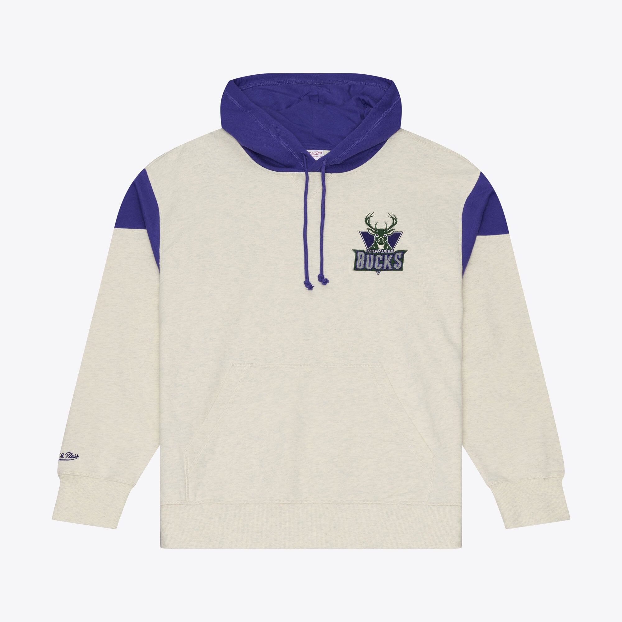 Men's Mitchell & Ness Cream Milwaukee Bucks French Terry Hoodie
