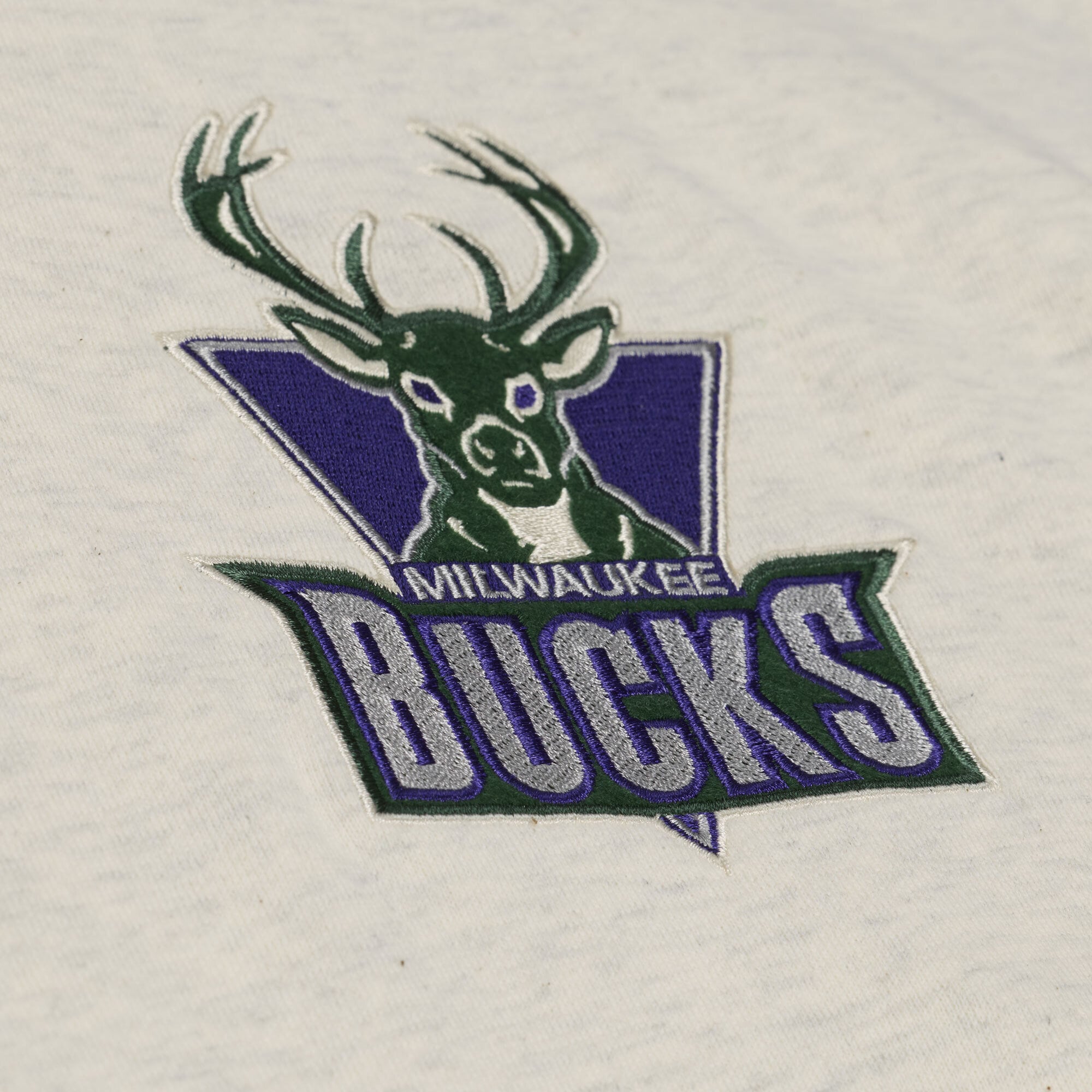 Men's Mitchell & Ness Cream Milwaukee Bucks French Terry Hoodie