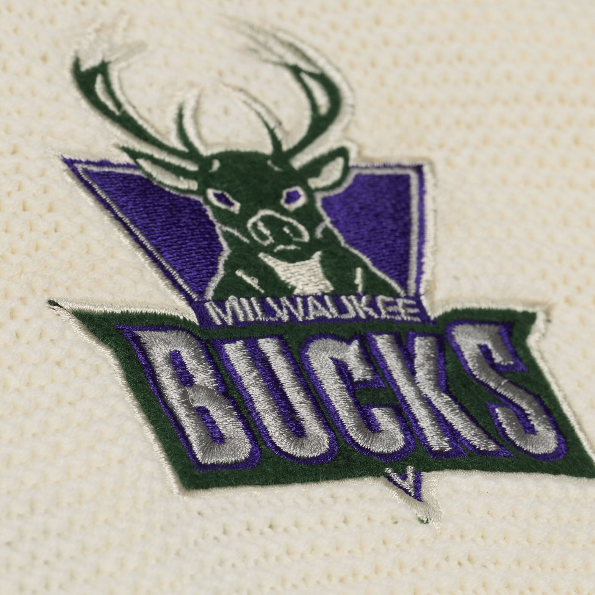 Men's Mitchell & Ness  Cream Milwaukee Bucks Hardwood Classics Retro Roots Short Sleeve Sweater Jersey