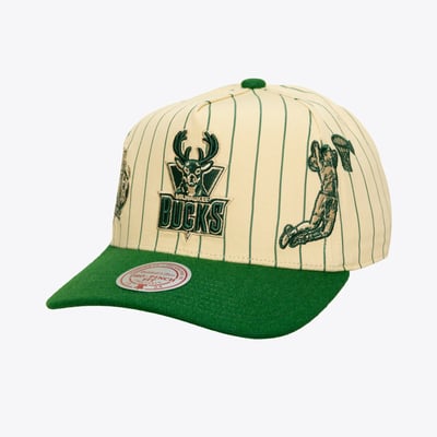 Milwaukee Bucks Mitchell & Ness Hardwood Classics Retro Roots Stripe Pro Adjustable Hat - Cream
