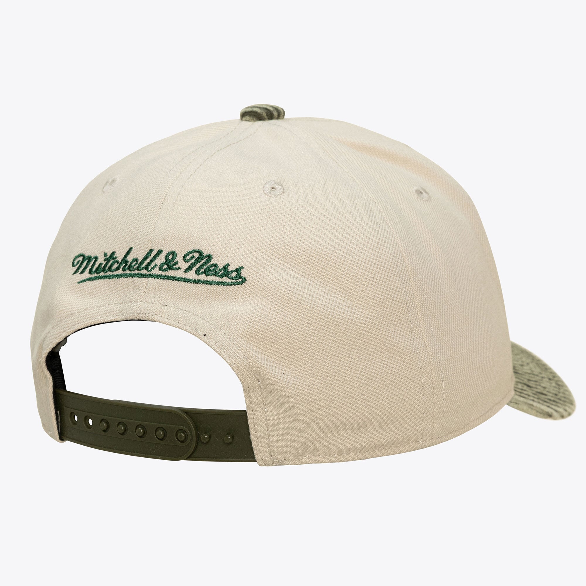 Men's Mitchell & Ness Cream/Green Milwaukee Bucks Washed Corduroy Pro Crown Snapback Hat