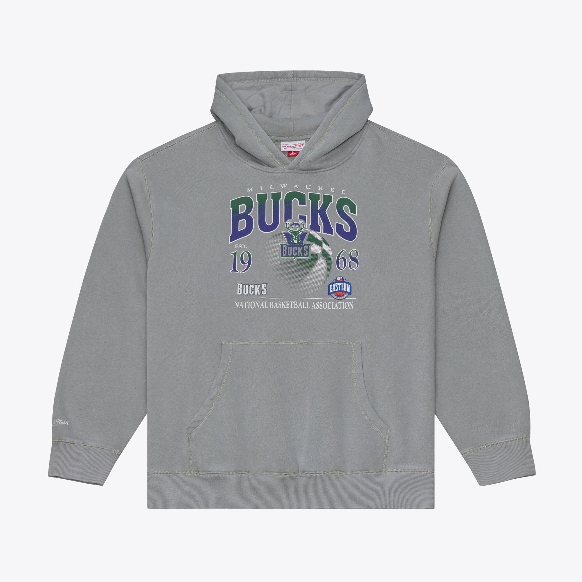 Sweat à capuche Mitchell & Ness gris pour homme, motif streetwear des Milwaukee Bucks