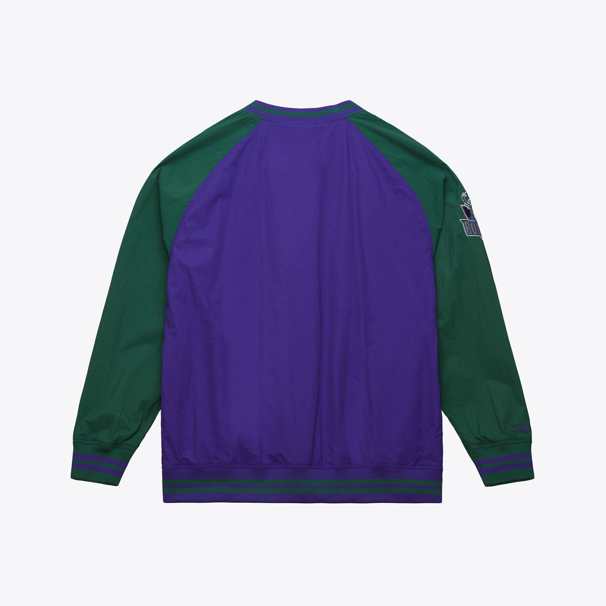Pull raglan classique à col en V pour homme Mitchell & Ness violet Milwaukee Bucks