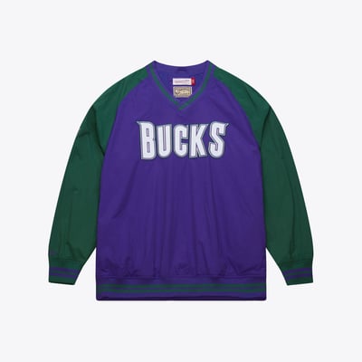  Milwaukee Bucks Mitchell & Ness Classic V-Neck Raglan Pullover - Purple