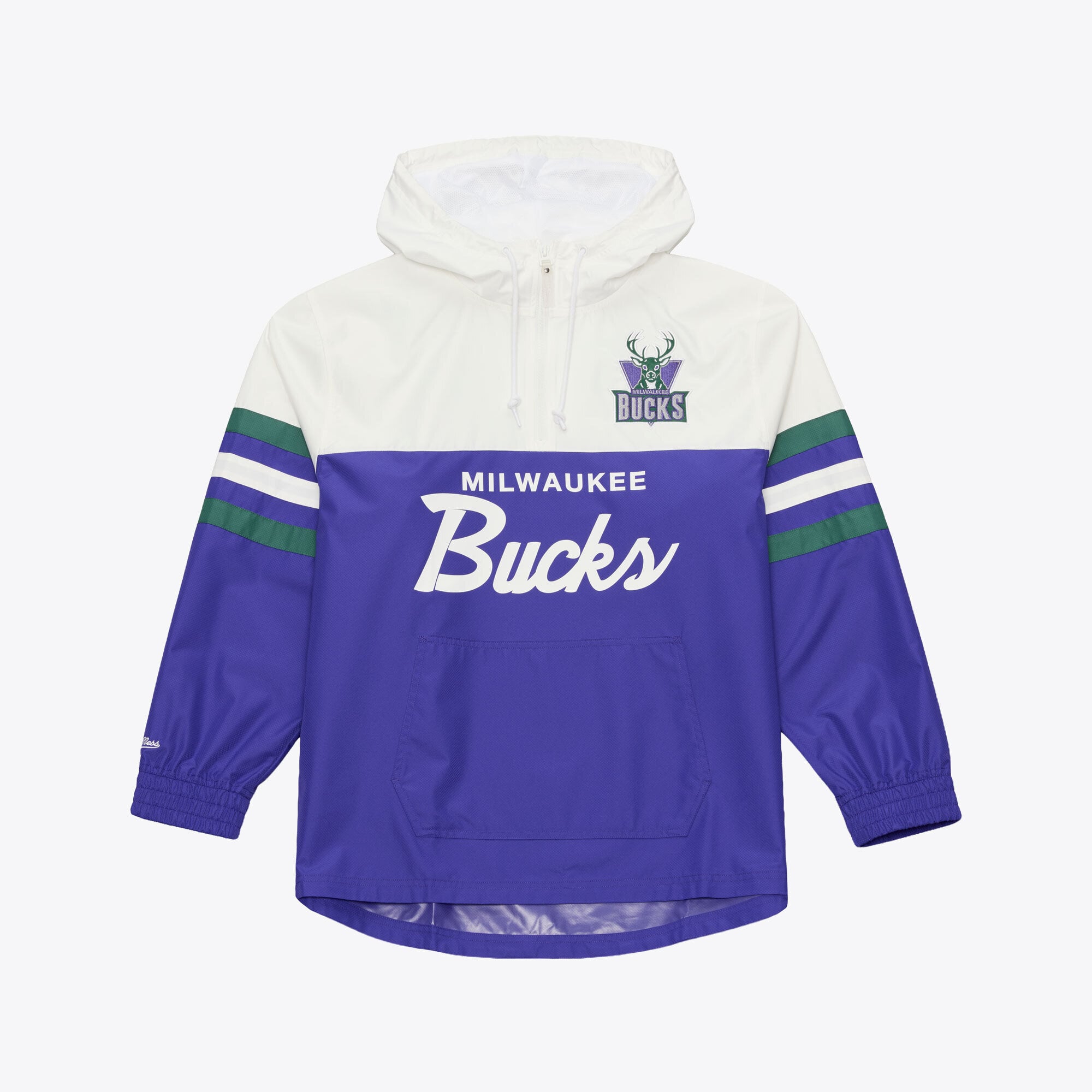 Coupe-vent anorak léger à fermeture éclair quart de tour Mitchell & Ness violet pour homme, modèle Milwaukee Bucks Head Coach