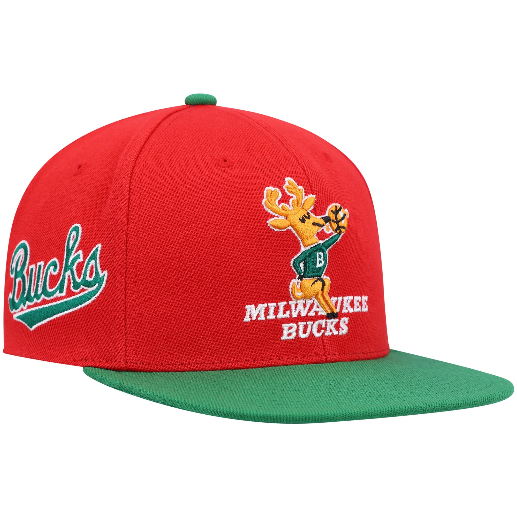Men's Milwaukee Bucks Mitchell & Ness Red/Green Hardwood Classics Snapback Hat