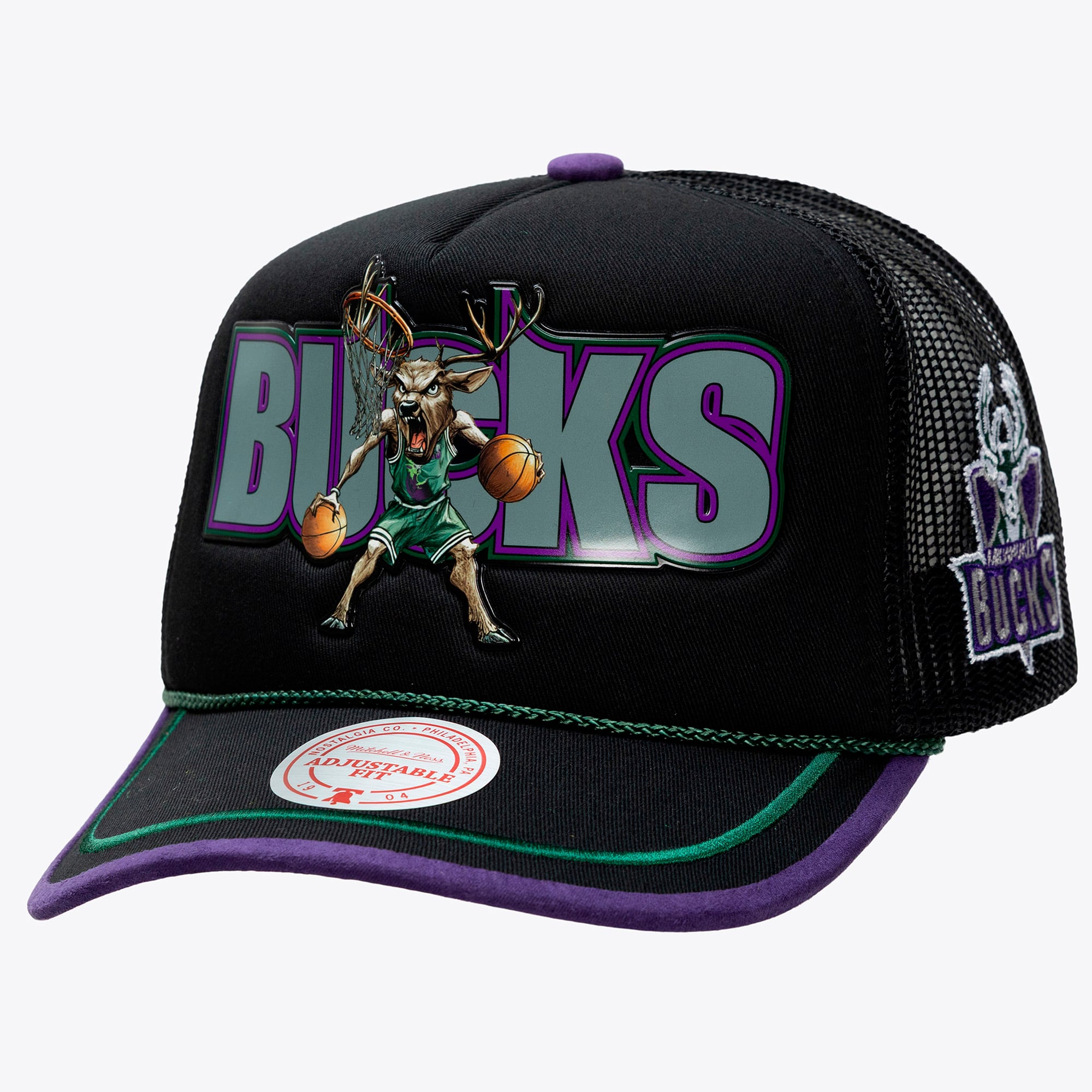 Men's Milwaukee Bucks Mitchell & Ness x LRG Black Hardwood Classics Trucker Adjustable Hat