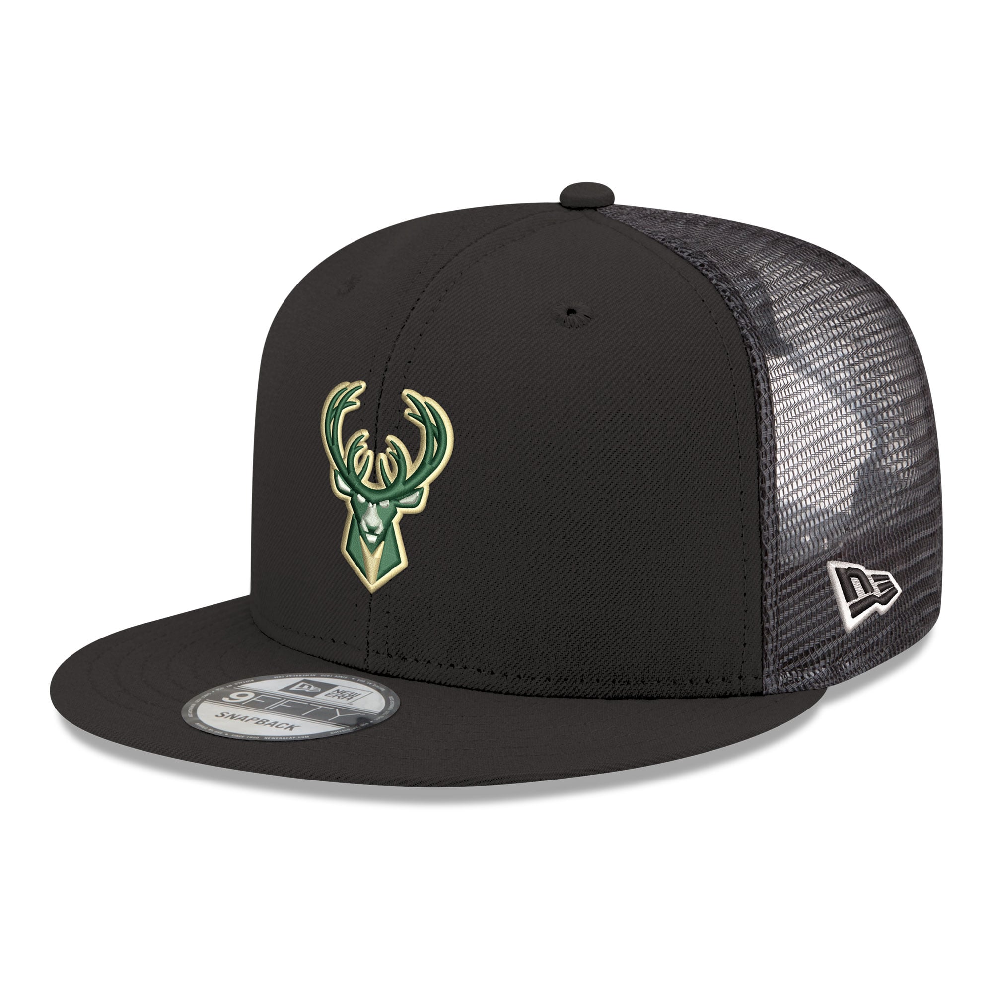 Men's Milwaukee Bucks New Era Black Core Logo Meshback 9FIFTY Snapback Hat
