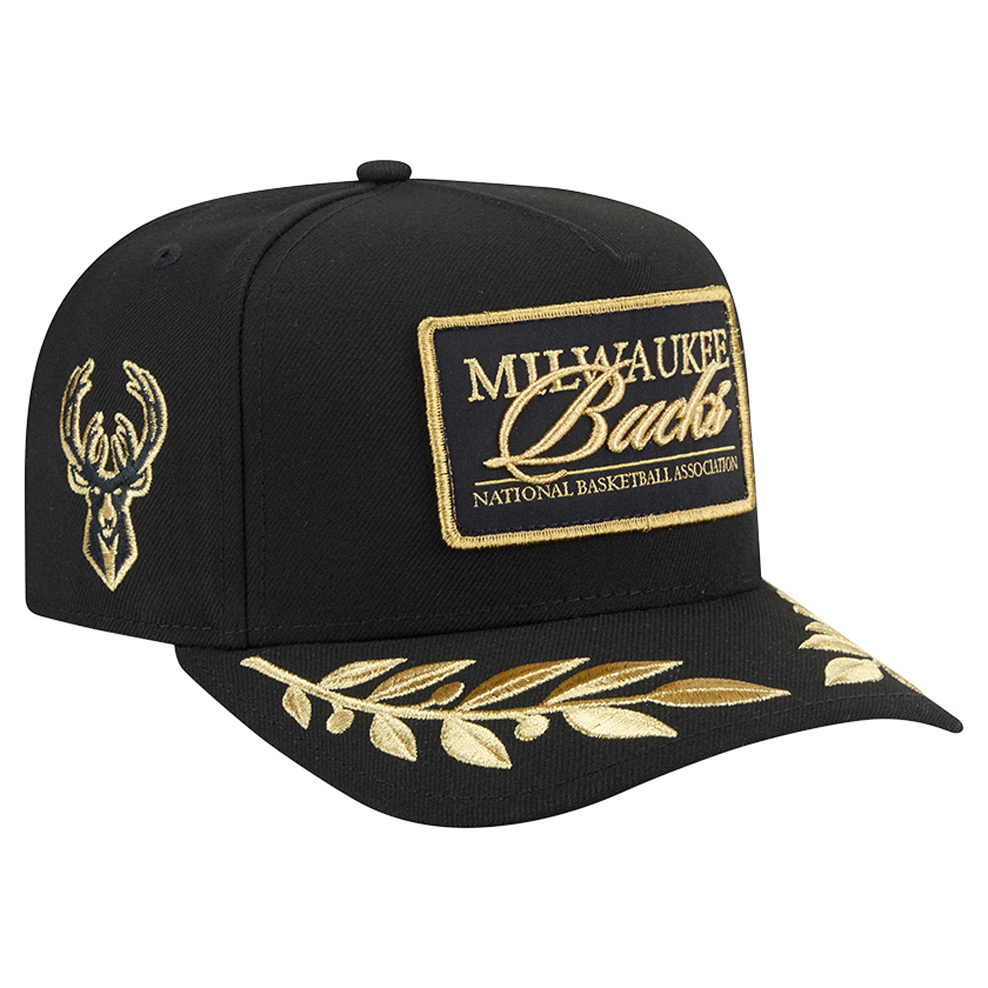Men's New Era  Black Milwaukee Bucks Golden 9FIFTY Snapback Hat