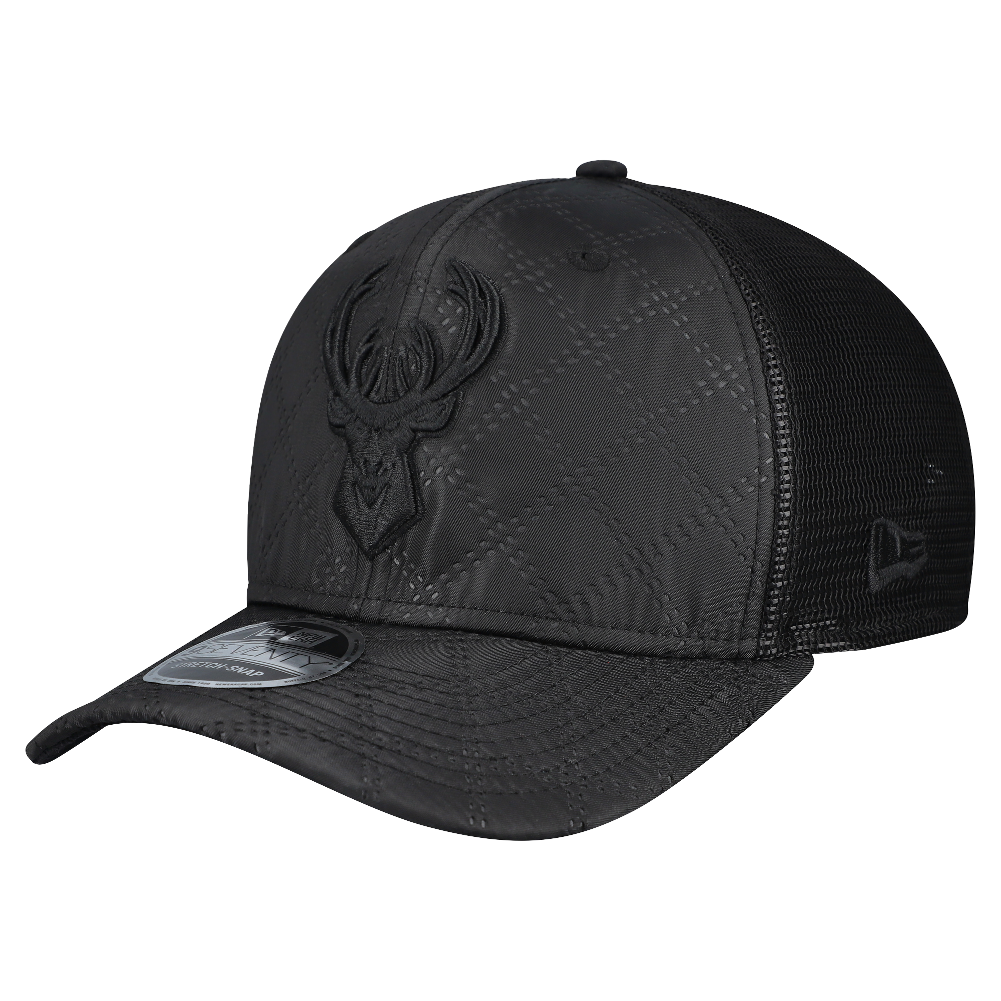 Men's Milwaukee Bucks New Era Black Quilted 9SEVENTY Trucker Adjustable Hat