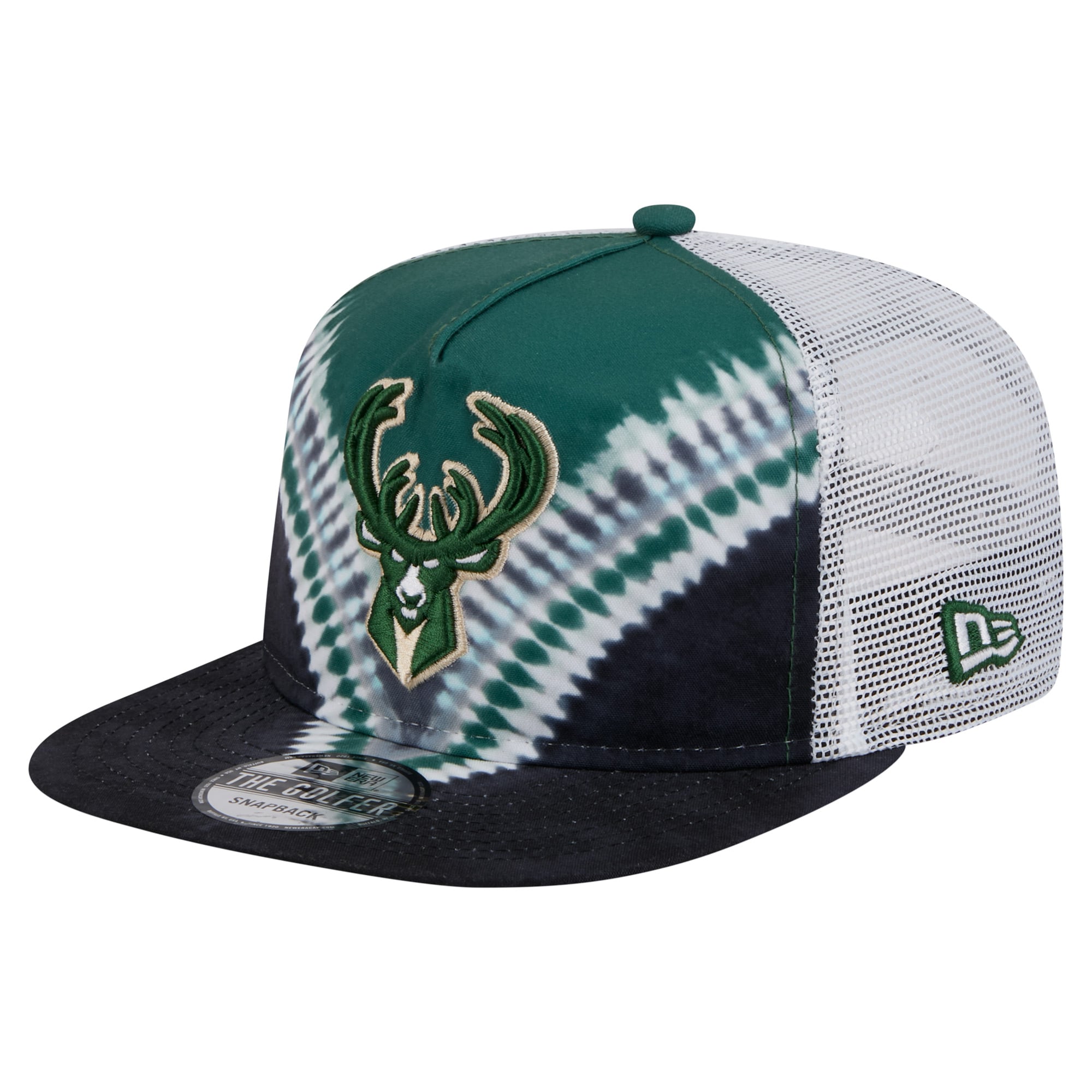 Men's Milwaukee Bucks New Era Black/Hunter Green Throwback Dye Golfer Snapback Hat