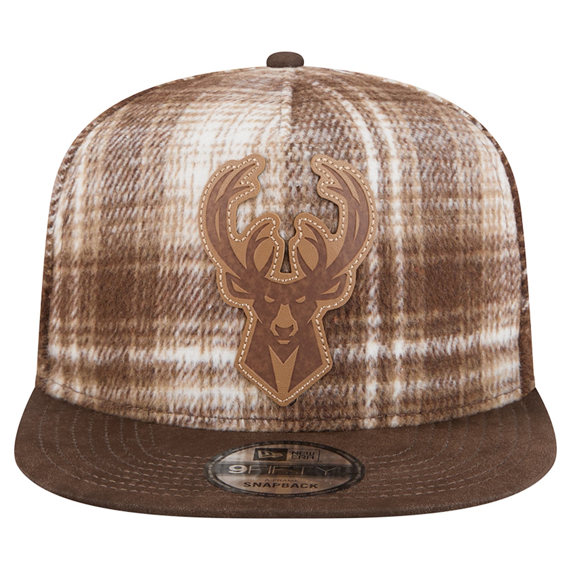 Casquette ajustable New Era 9FIFTY à carreaux marron Milwaukee Bucks pour homme