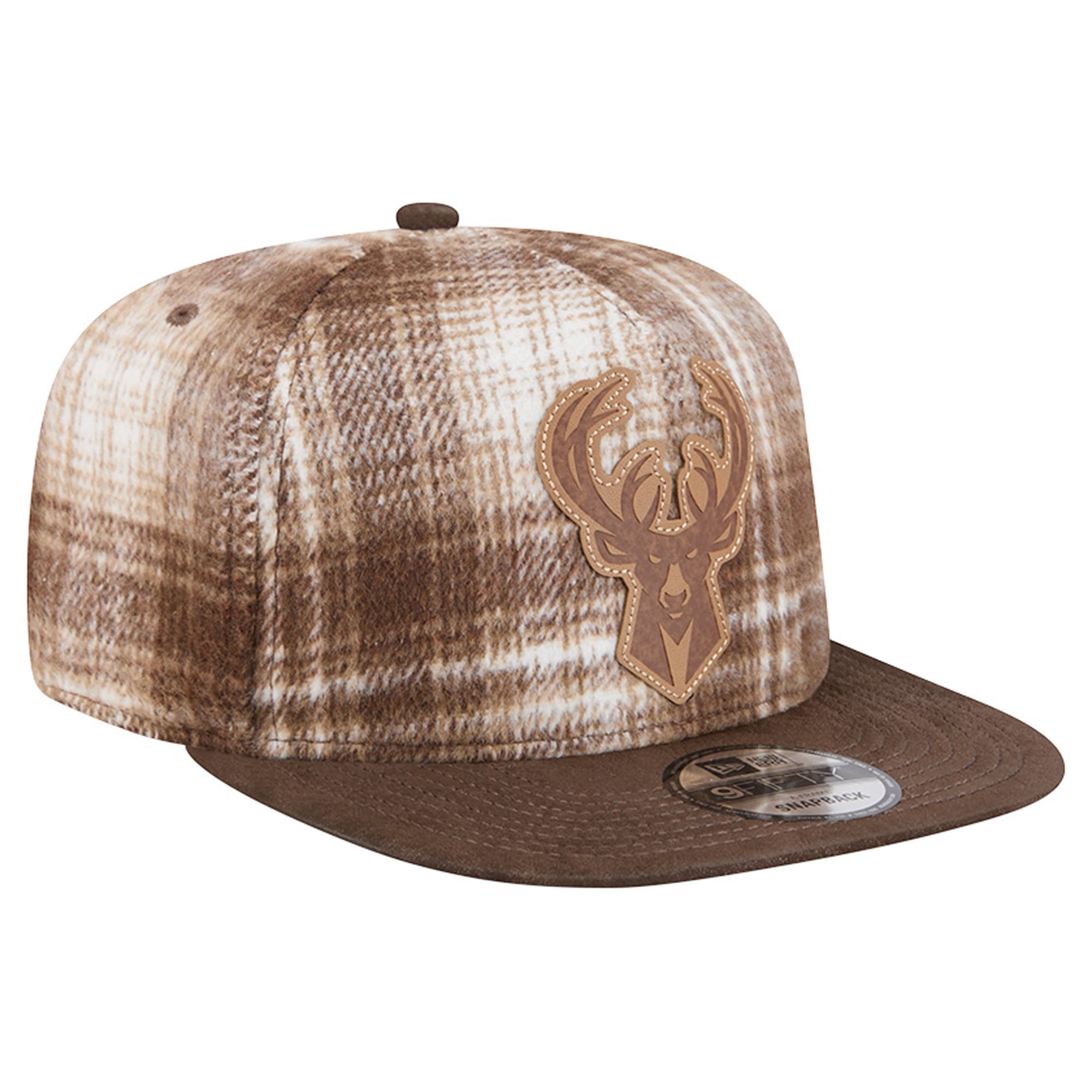 Casquette ajustable New Era 9FIFTY à carreaux marron Milwaukee Bucks pour homme