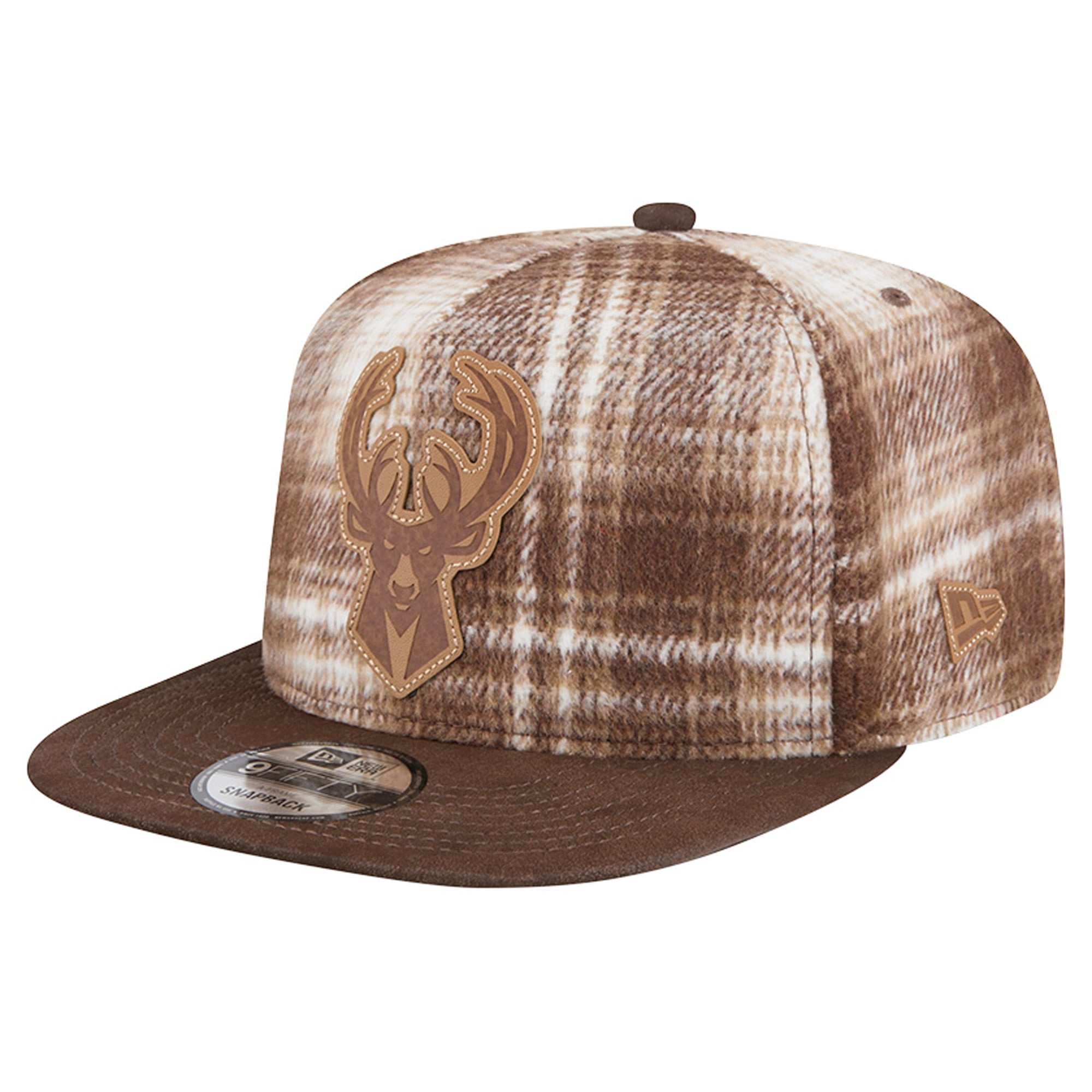 Men's Milwaukee Bucks New Era Brown Plaid 9FIFTY A-Frame Adjustable Hat