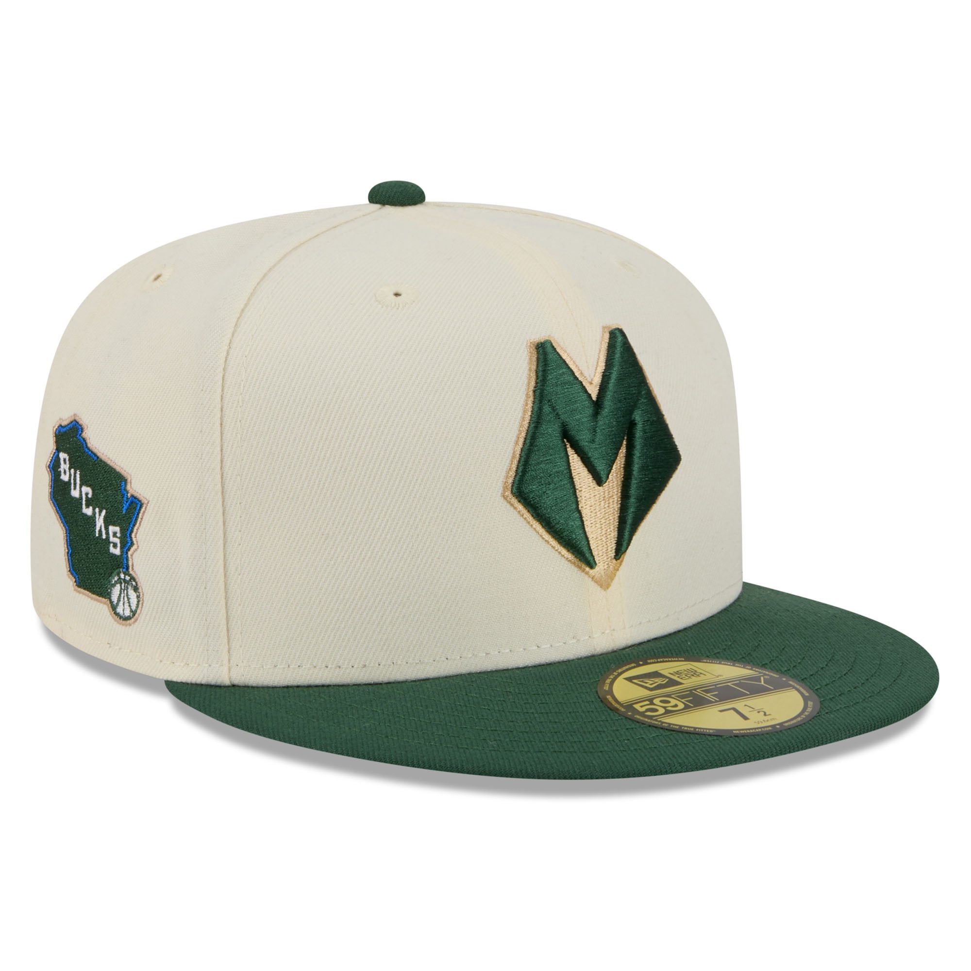Men's Milwaukee Bucks New Era Cream/Hunter Green 2025/26 City Edition 59FIFTY Fitted Hat