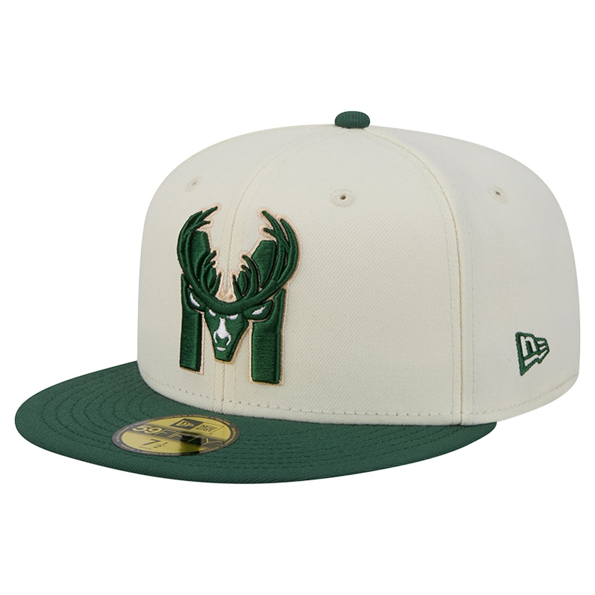 Men's New Era Cream/Hunter Green Milwaukee Bucks Deceptor 59FIFTY Fitted Hat