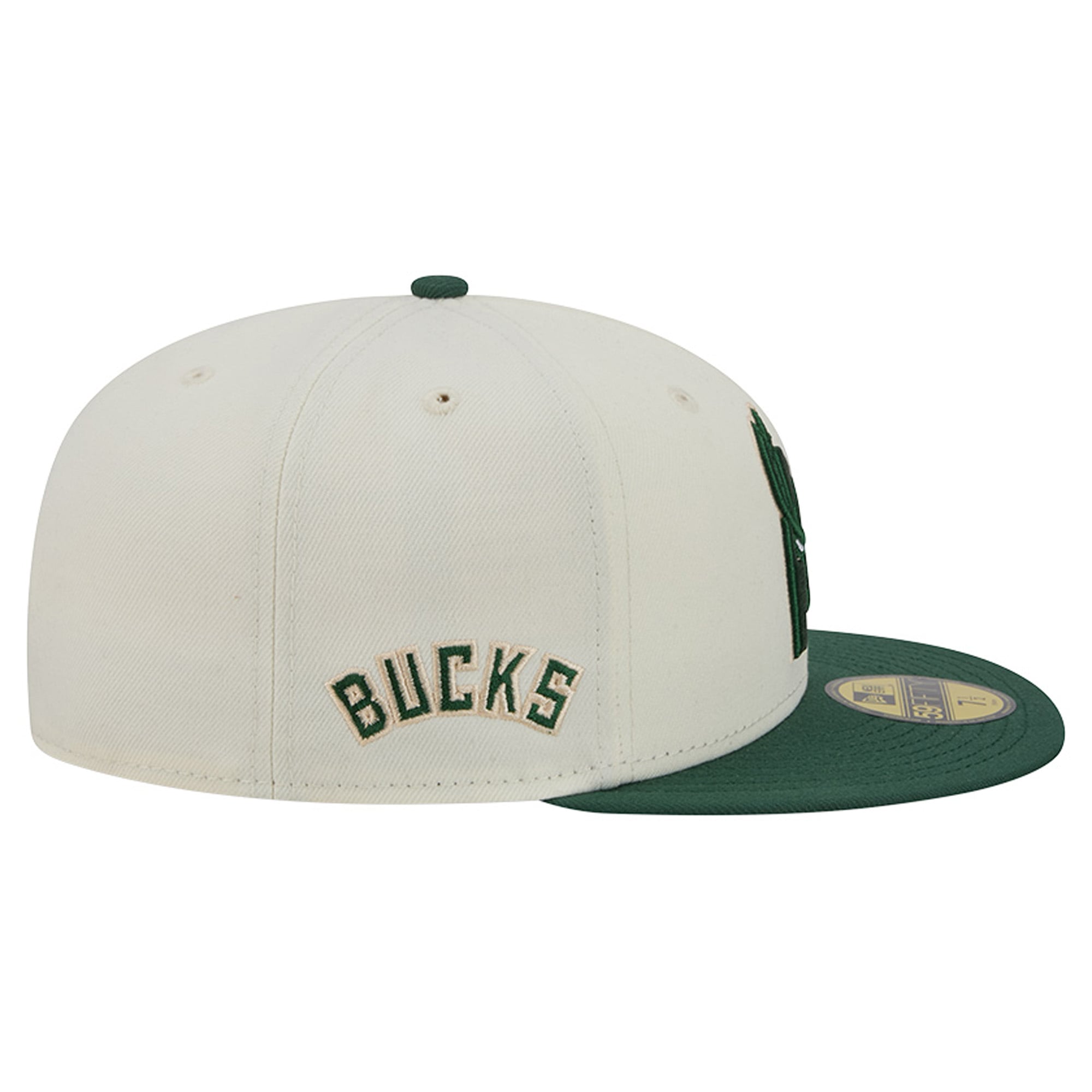 Men's New Era Cream/Hunter Green Milwaukee Bucks Deceptor 59FIFTY Fitted Hat