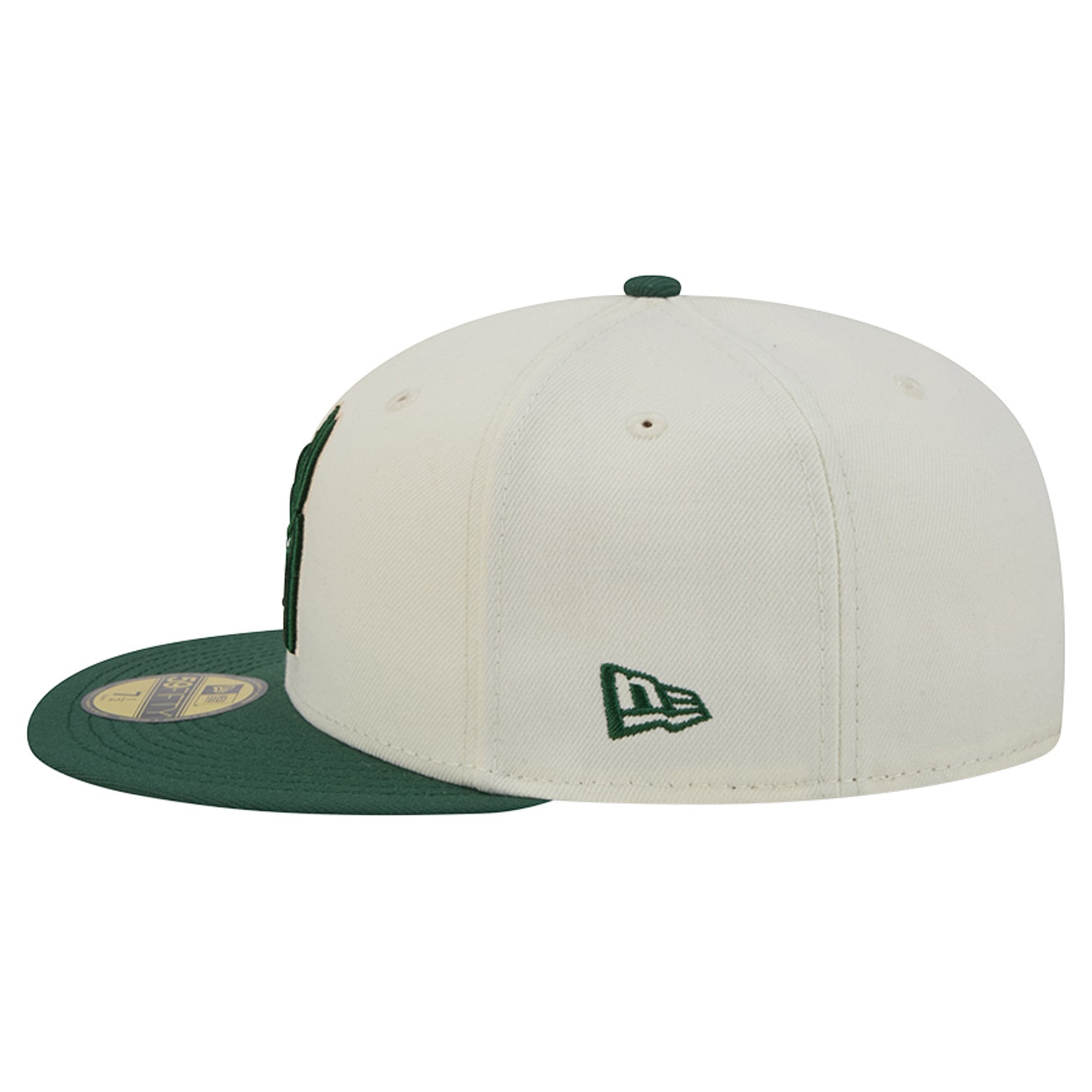 Men's New Era Cream/Hunter Green Milwaukee Bucks Deceptor 59FIFTY Fitted Hat