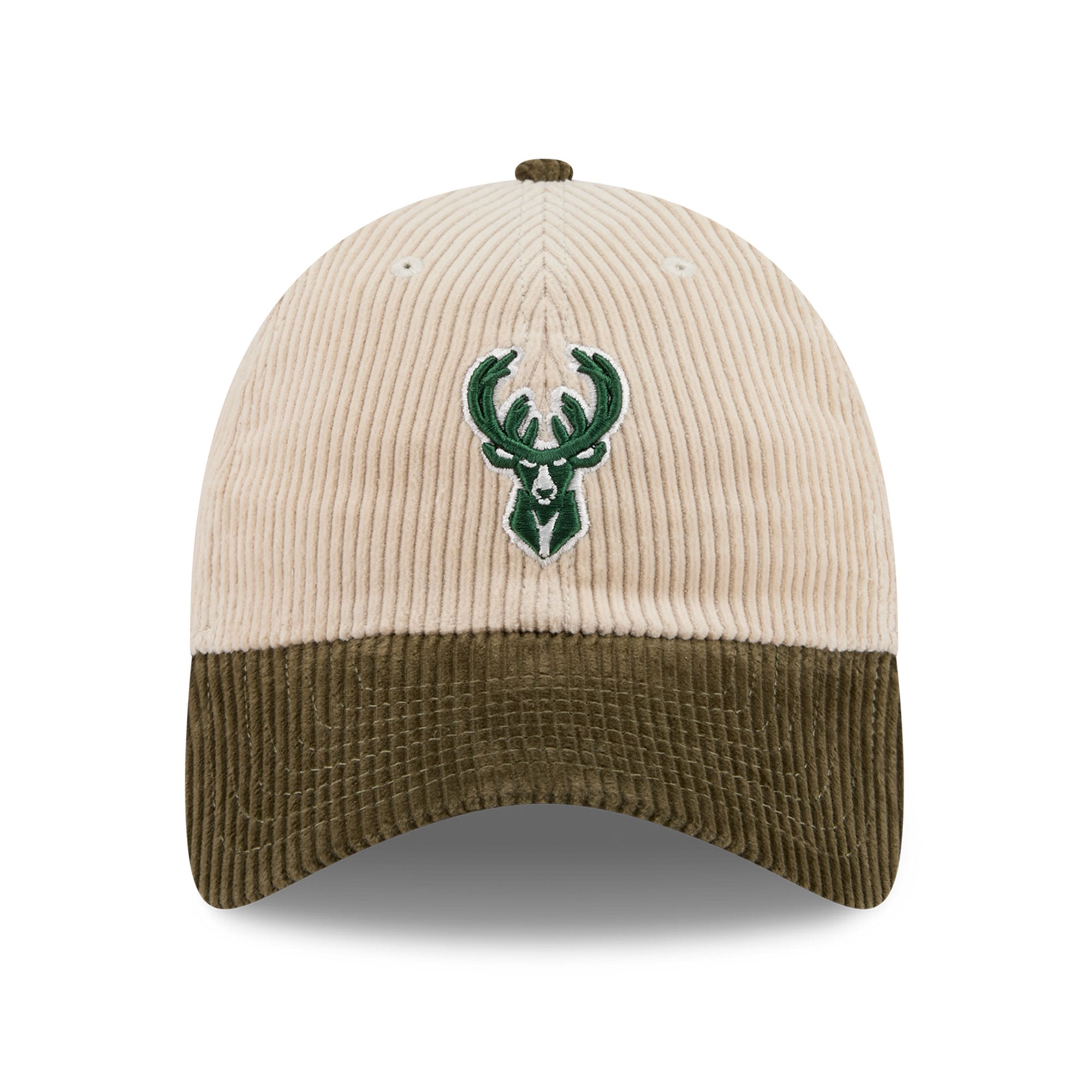 Men's New Era Cream/Hunter Green Milwaukee Bucks Tonal Corduroy Casual Classic Adjustable Hat