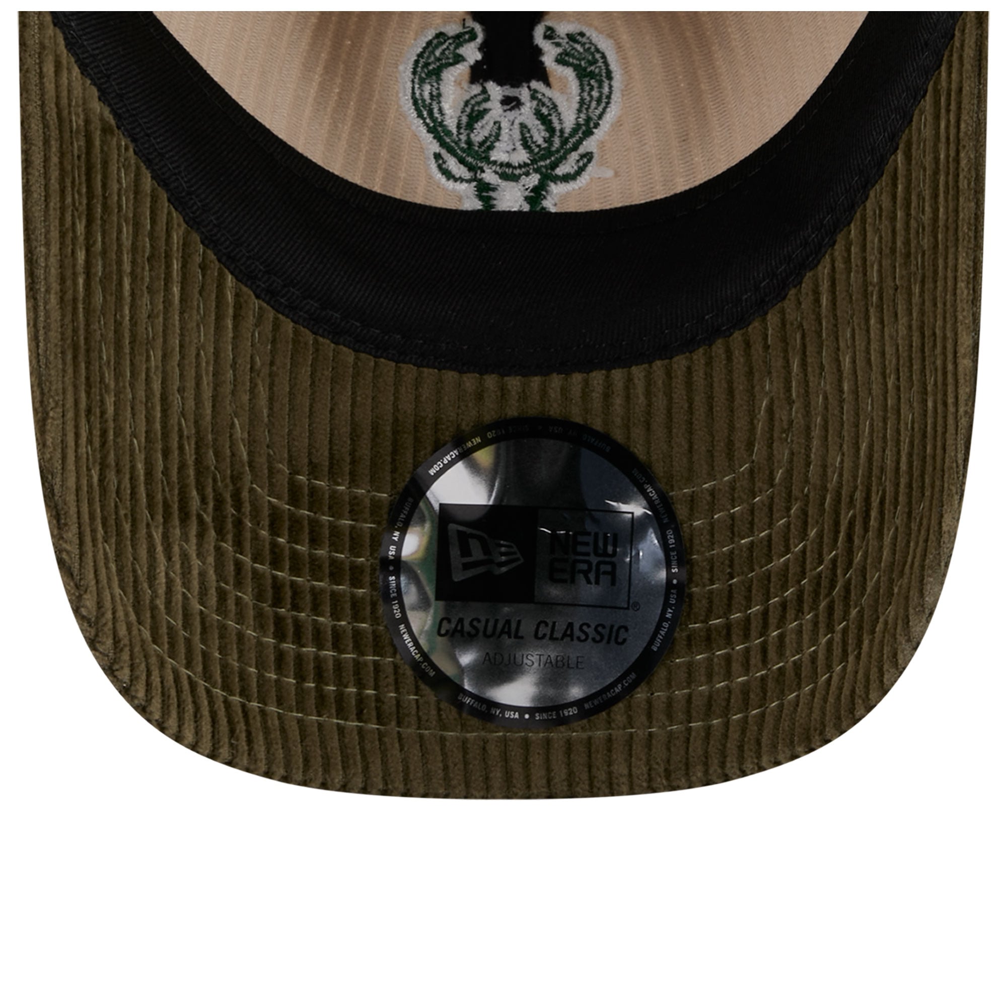 Men's New Era Cream/Hunter Green Milwaukee Bucks Tonal Corduroy Casual Classic Adjustable Hat
