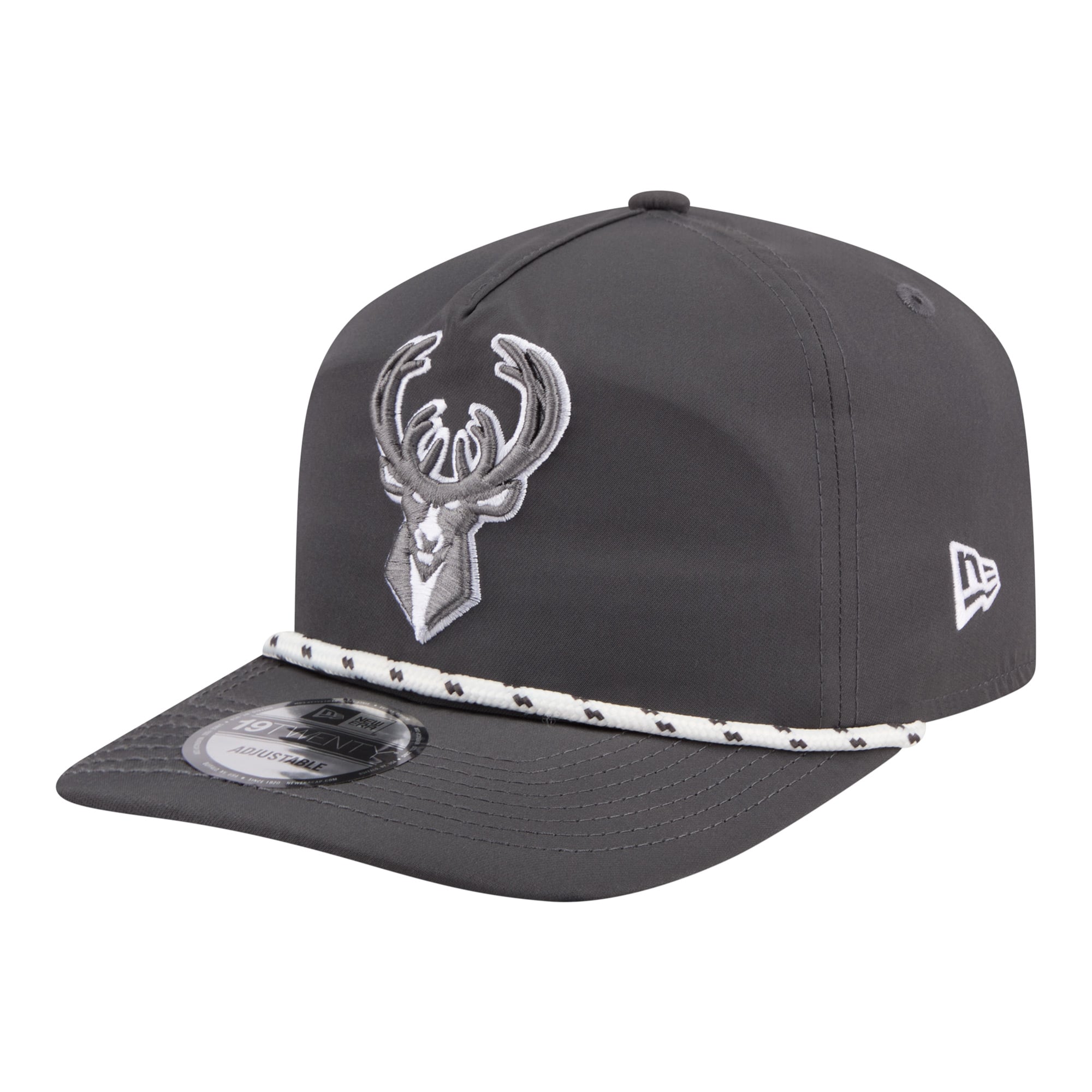 Men's New Era Graphite Milwaukee Bucks Tonal Rope 19TWENTY Adjustable Hat