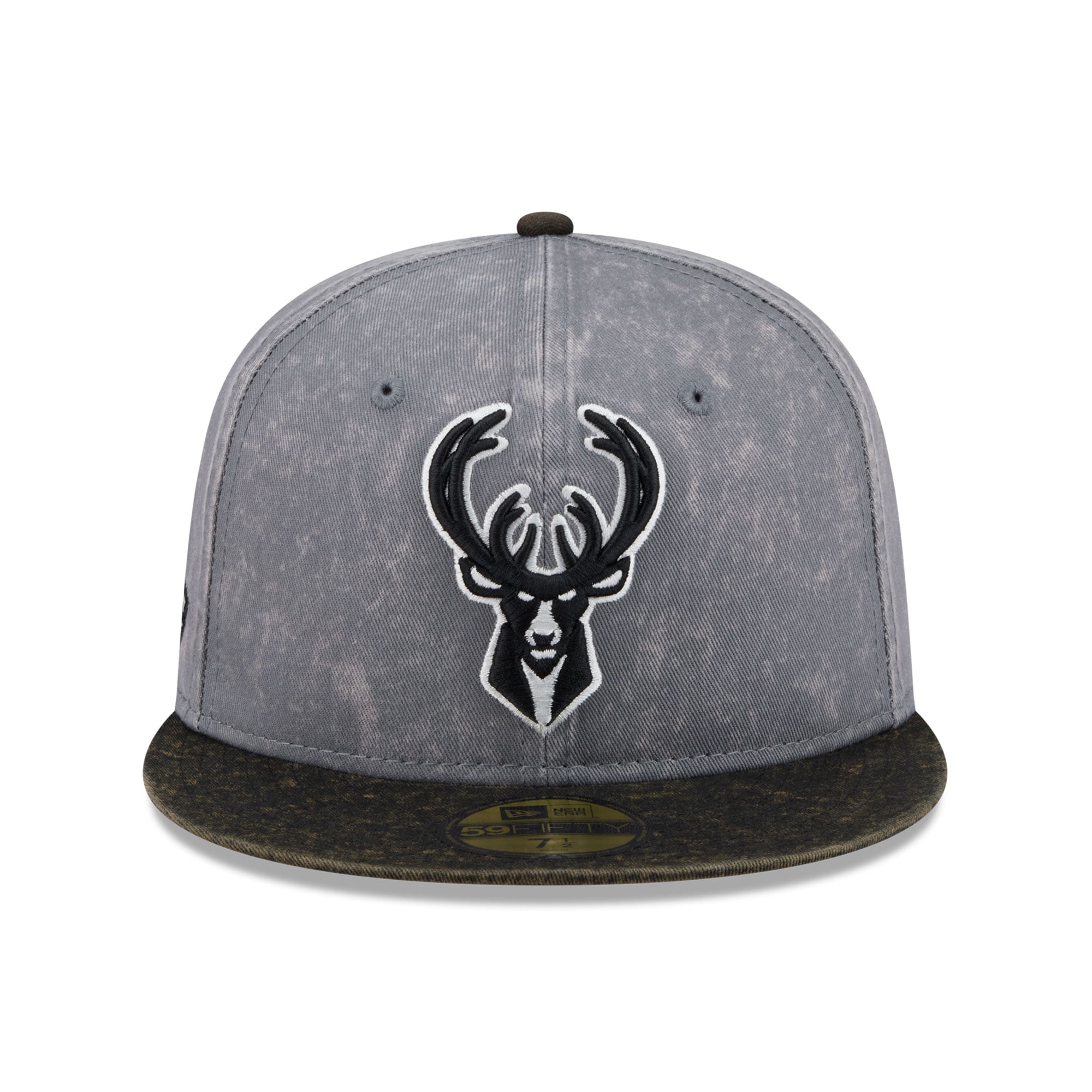 Men's New Era Gray/Black Milwaukee Bucks Washed 59FIFTY Fitted Hat