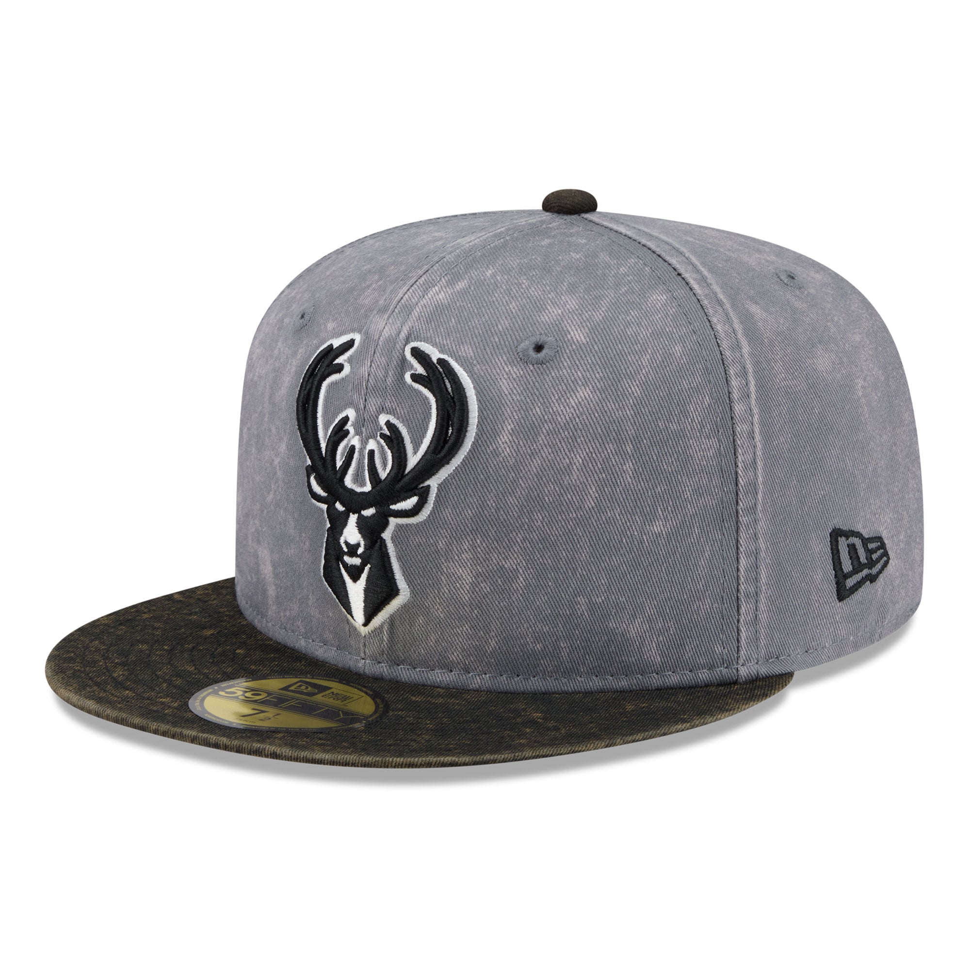 Men's New Era Gray/Black Milwaukee Bucks Washed 59FIFTY Fitted Hat
