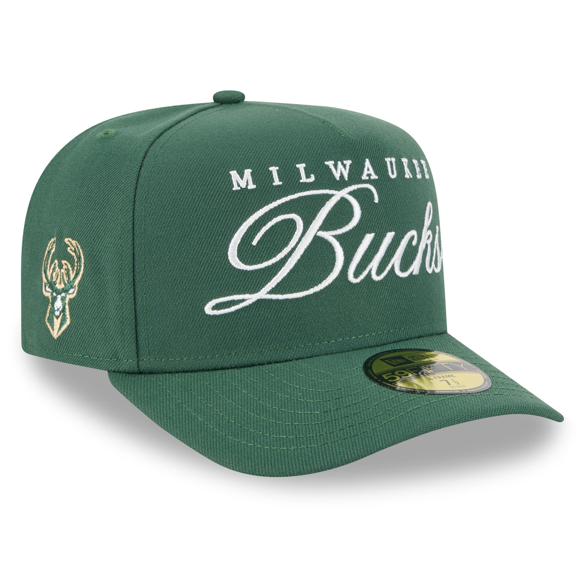 Men's Milwaukee Bucks New Era Hunter Green 2025 NBA Draft A-Frame 59FIFTY Fitted Hat