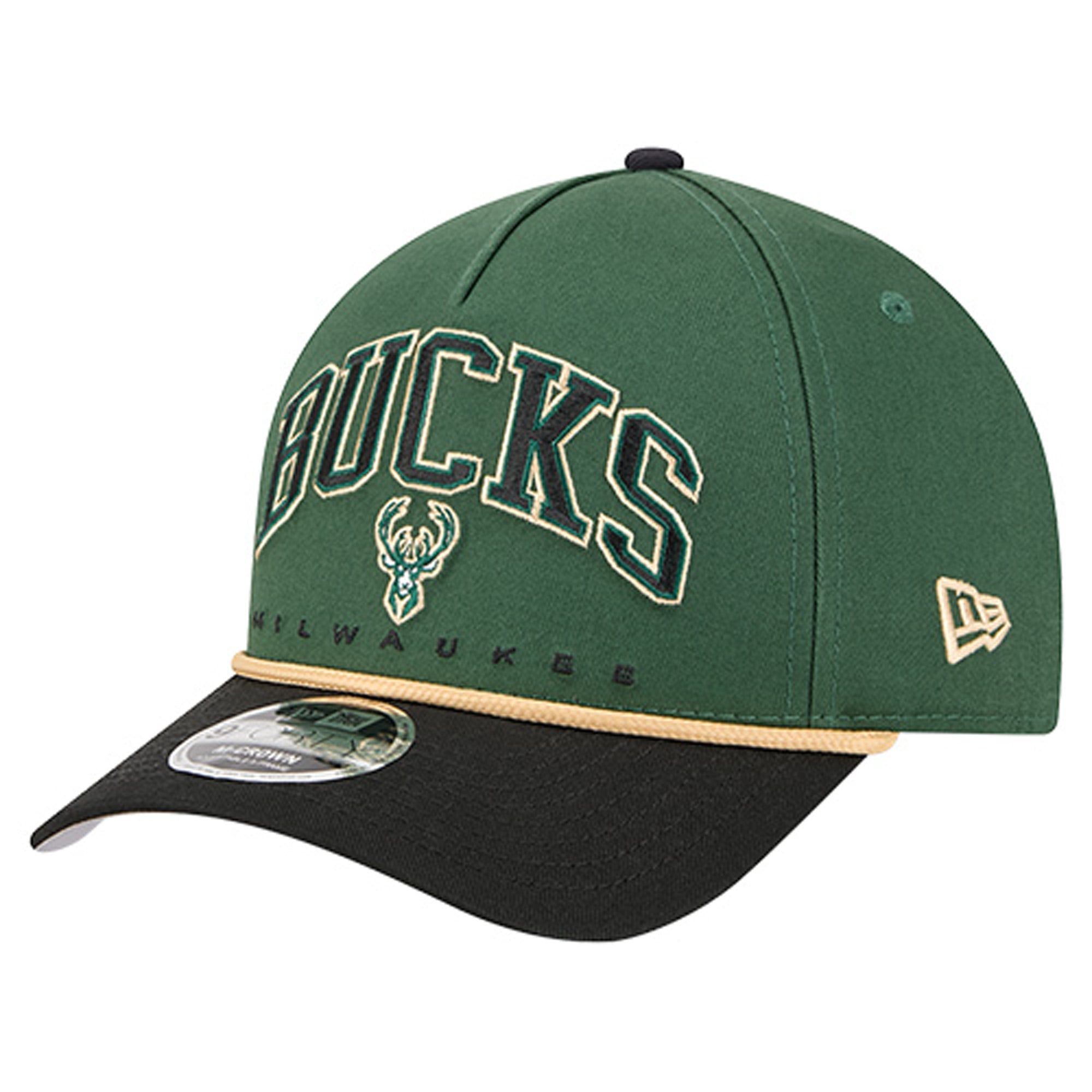 Men's Milwaukee Bucks New Era Hunter Green Bold Arch COOLERA 9FORTY A-Frame M-Crown Adjustable Hat