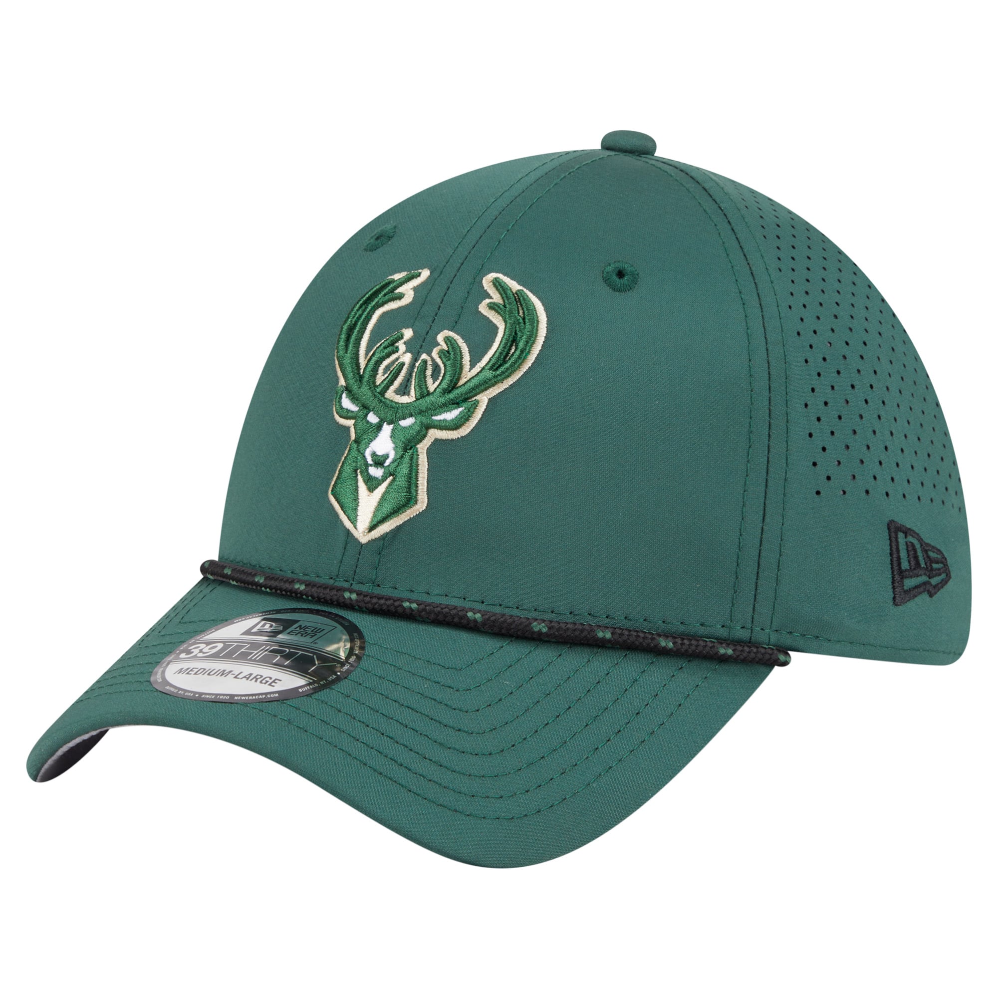 Men's Milwaukee Bucks New Era Hunter Green Featherweight Poly Rope Flex 39Thirty Hat