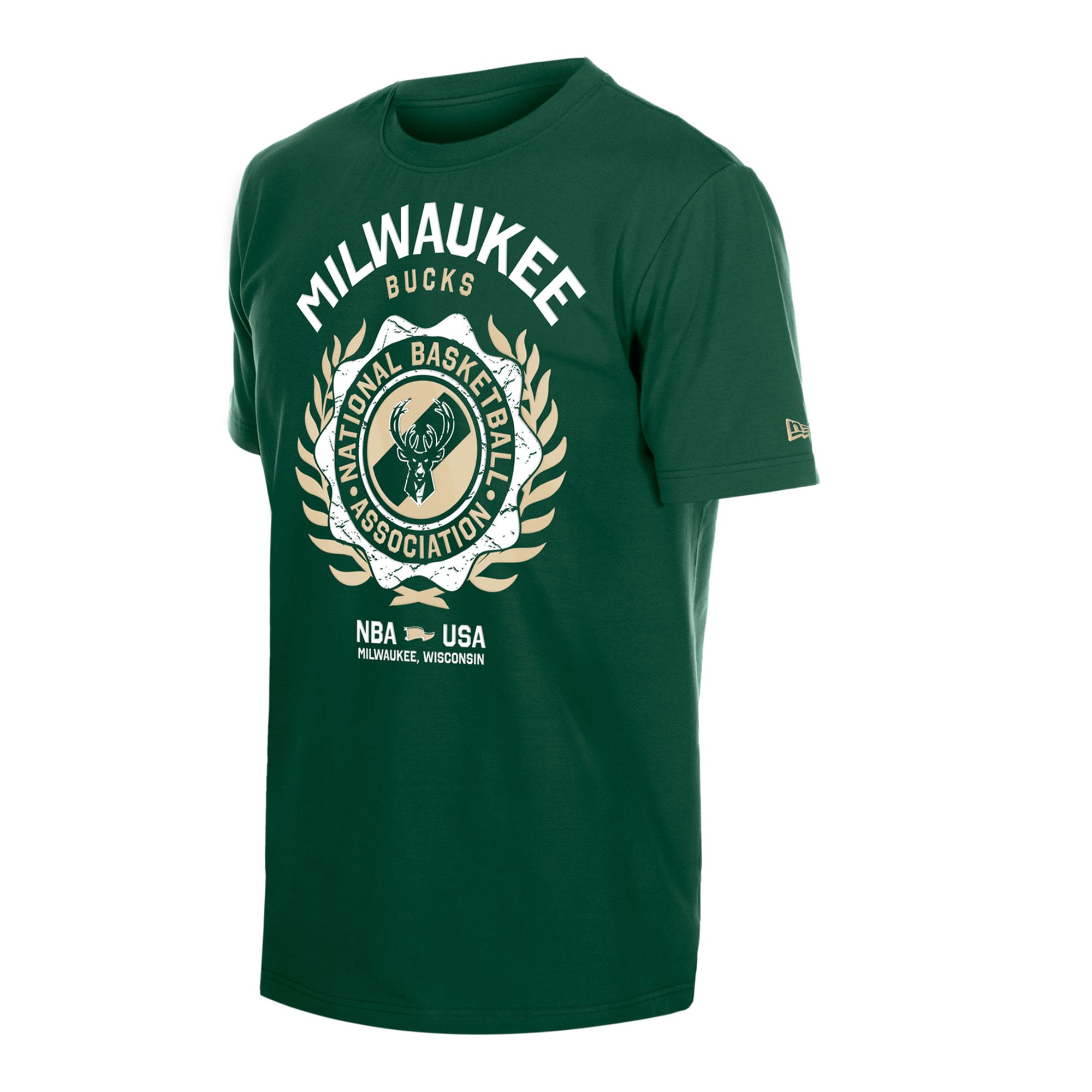 T-shirt floqué New Era vert chasseur Milwaukee Bucks Laurel Crest pour homme