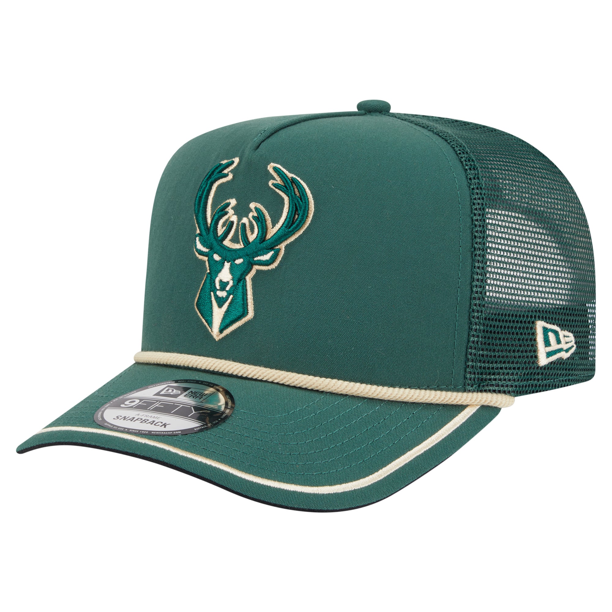 Men's Milwaukee Bucks New Era Hunter Green Vintage Team Rope A-Frame 9FIFTY Snapback Hat
