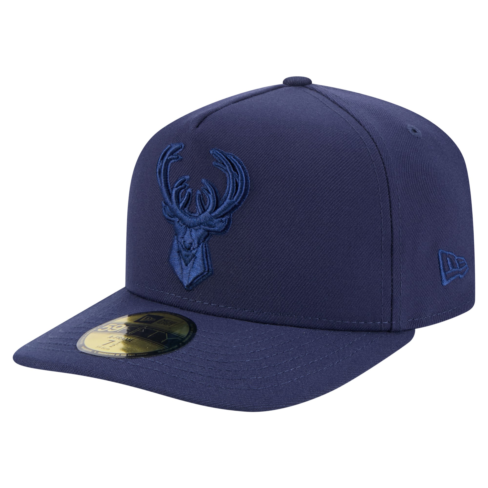 Men's New Era Navy Milwaukee Bucks Colorpack A-Frame Pinch Front 59FIFTY Fitted Hat