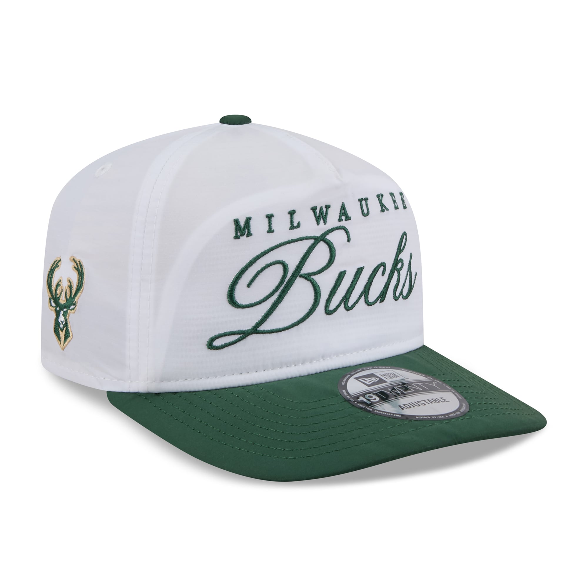Men's Milwaukee Bucks New Era White/Hunter Green 2025 NBA Draft On-Stage Nylon 19TWENTY Adjustable Hat