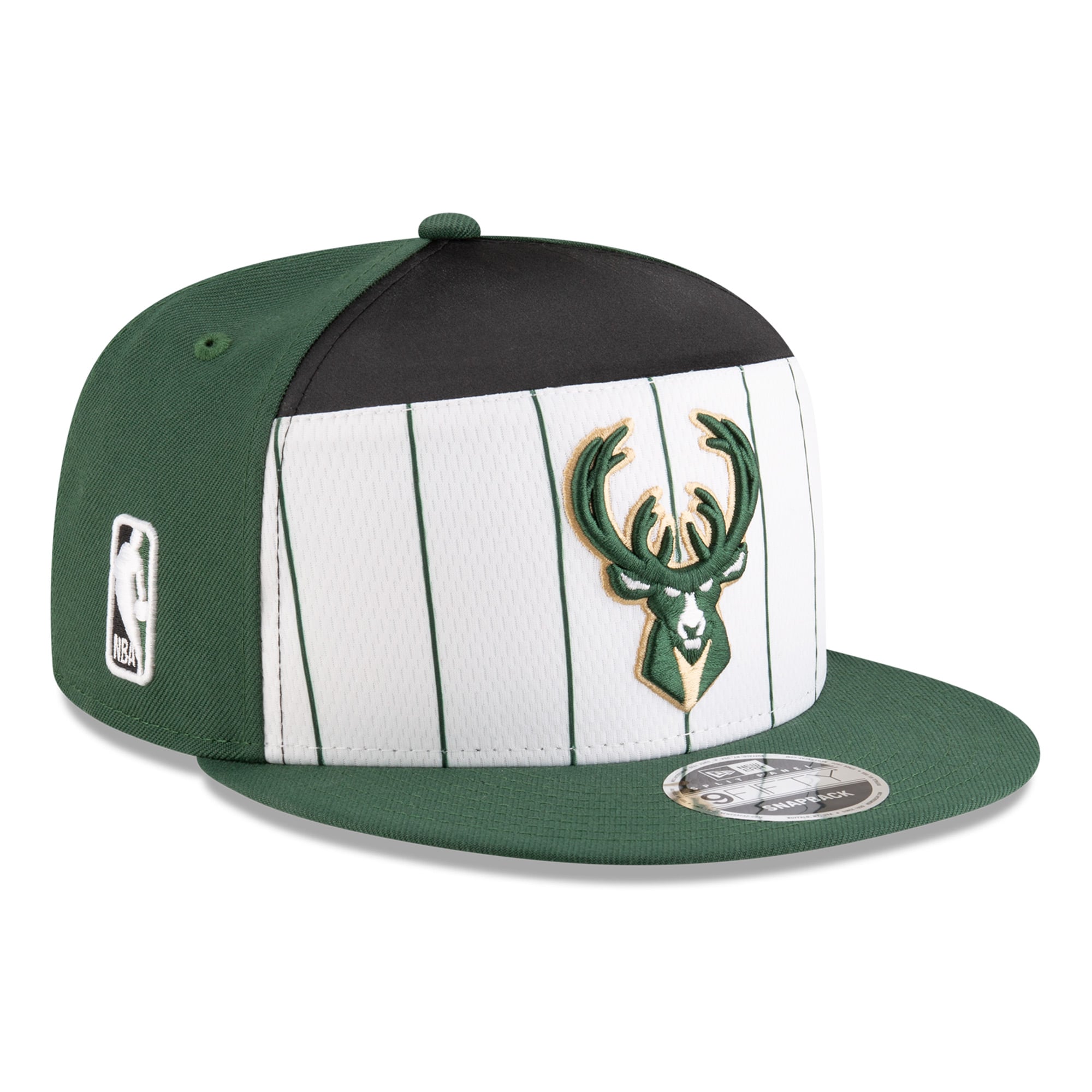 Men's New Era White/Hunter Green Milwaukee Bucks 2025 NBA Tip Off Split Panel 9FIFTY Snapback Hat