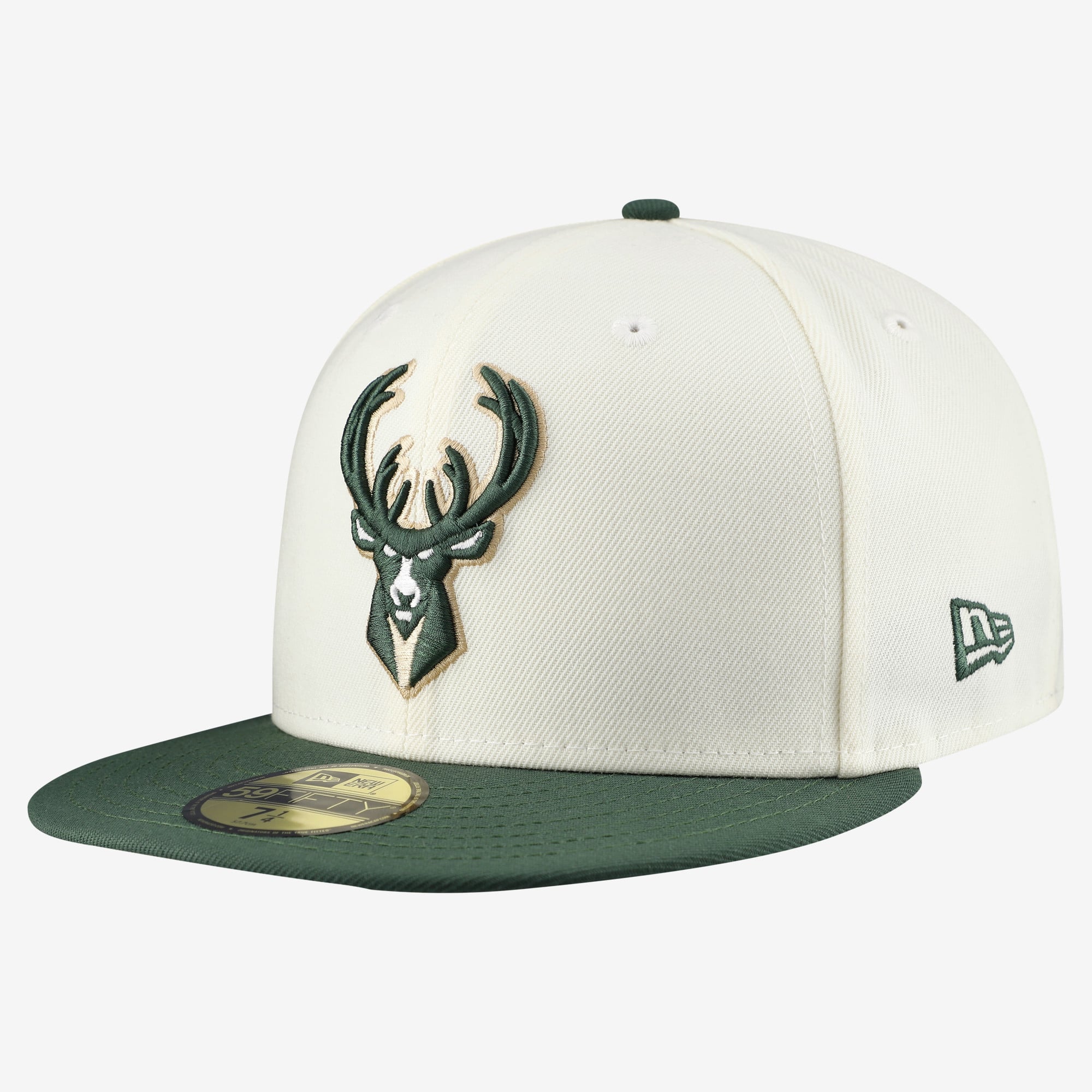 Men's New Era White/Hunter Green Milwaukee Bucks Chrome 59FIFTY Fitted Hat