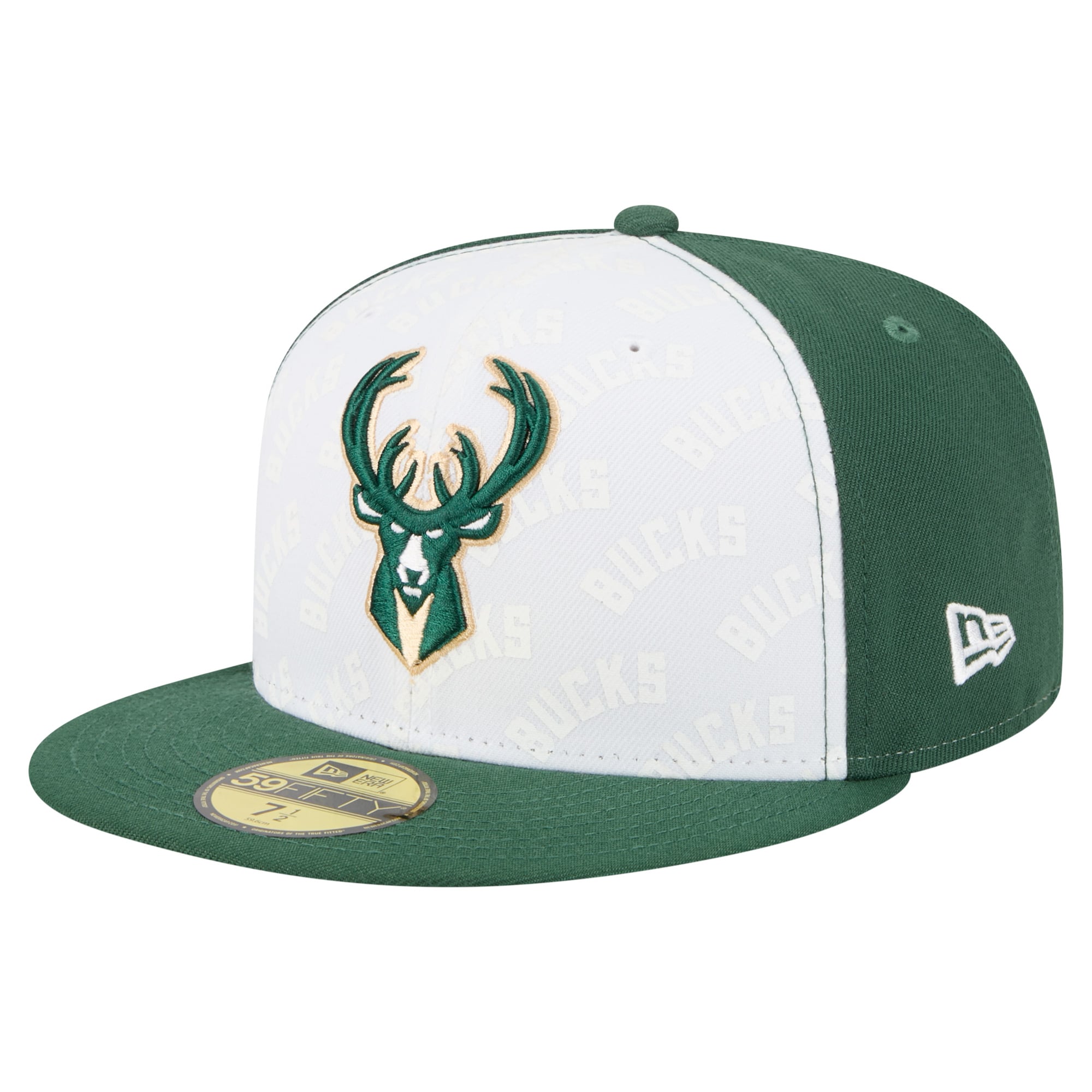 Men's New Era White/Hunter Green Milwaukee Bucks Repeat 59Fifty Fitted Hat