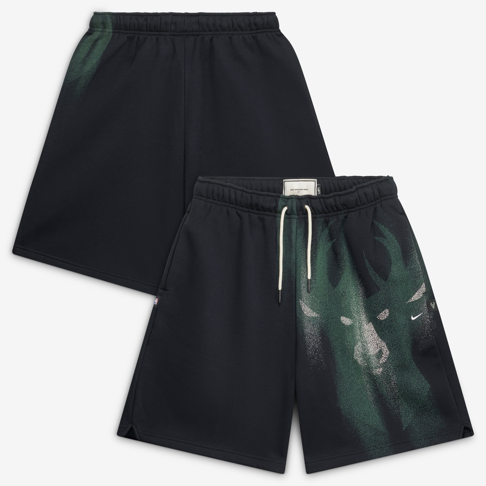 Short de sport Nike Milwaukee Bucks 2026 Standard Issue pour homme, en polaire noire.