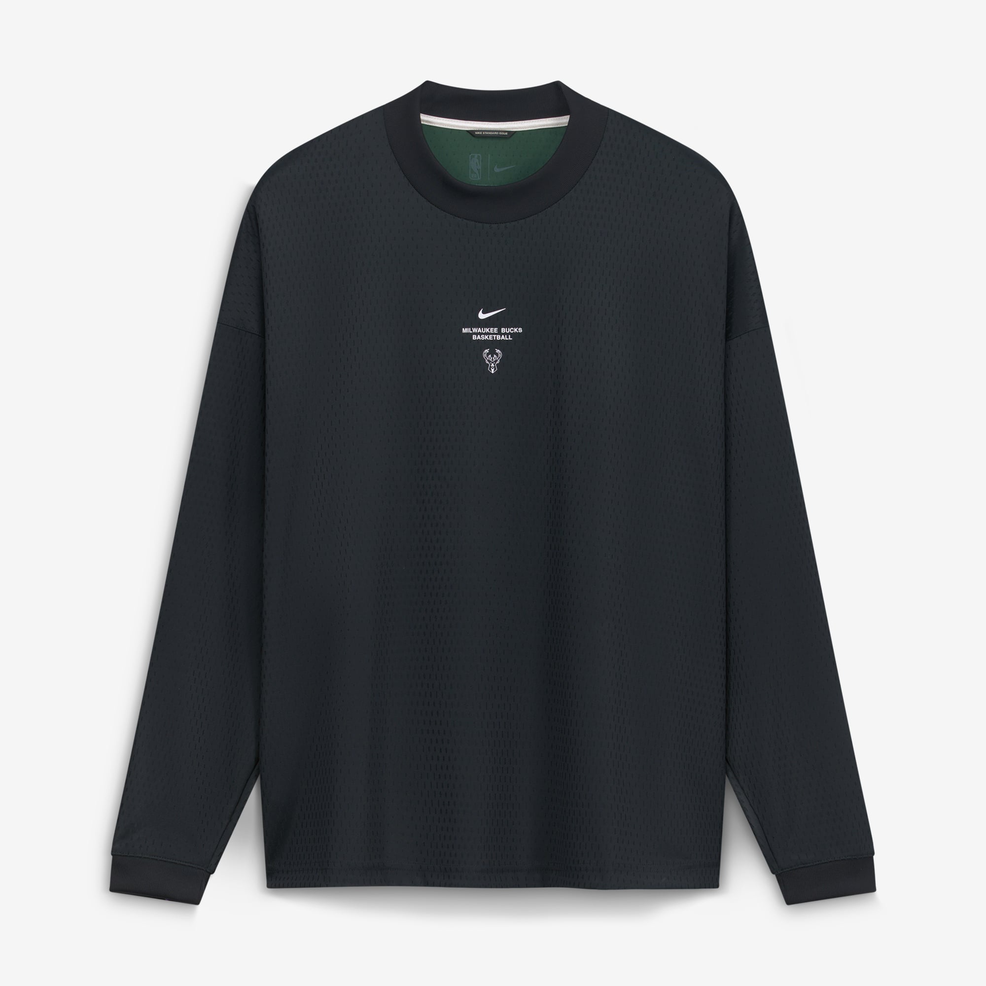 T-shirt à manches longues Nike Milwaukee Bucks noir pour homme, édition standard 2026, performance d'avant-match