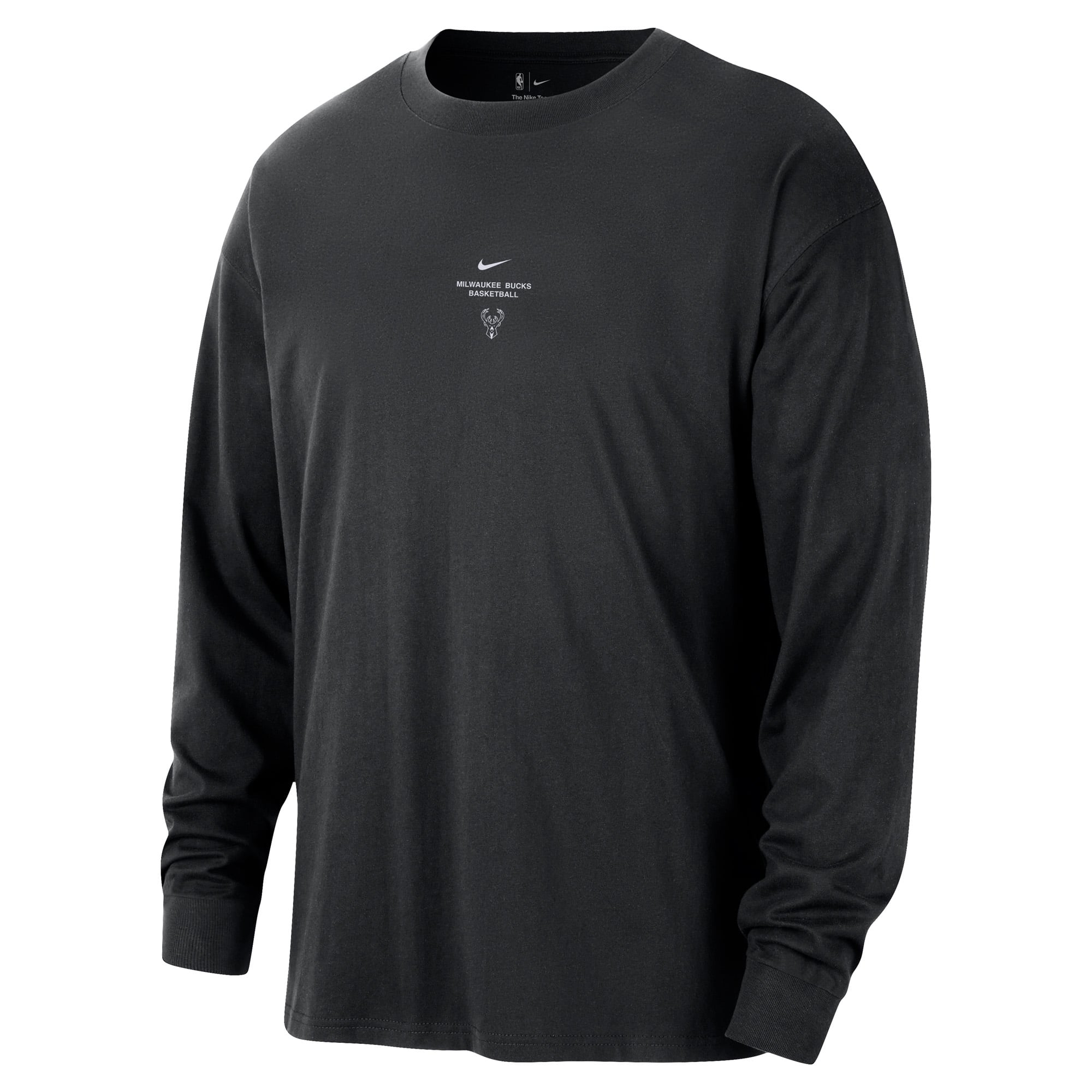 T-shirt à manches longues Nike Milwaukee Bucks noir pour homme, édition standard 2026, performance d'avant-match
