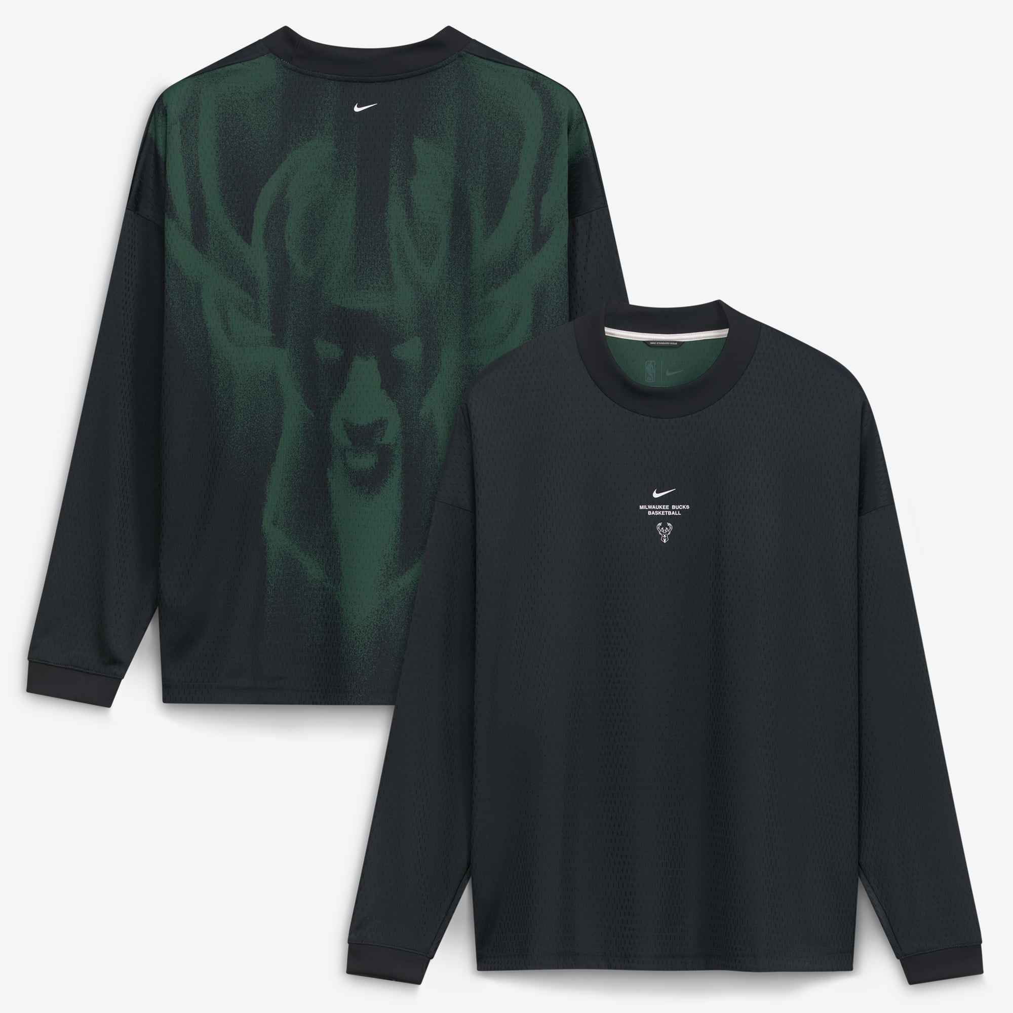 T-shirt à manches longues Nike Milwaukee Bucks noir pour homme, édition standard 2026, performance d'avant-match