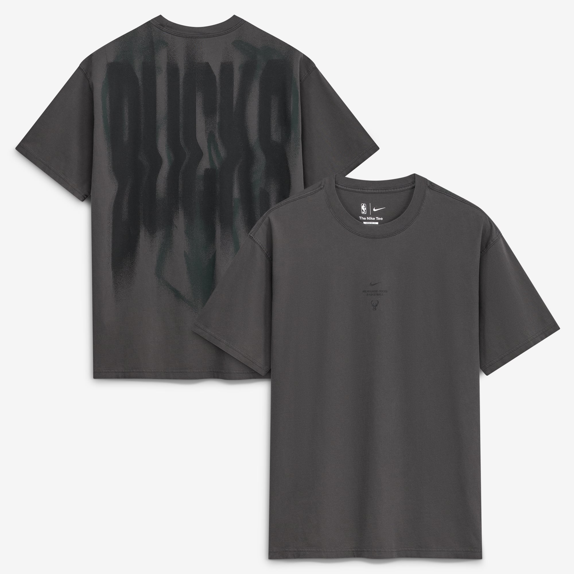 T-shirt Nike Max 90 d'avant-match, couleur anthracite, Milwaukee Bucks, édition standard 2026, pour homme