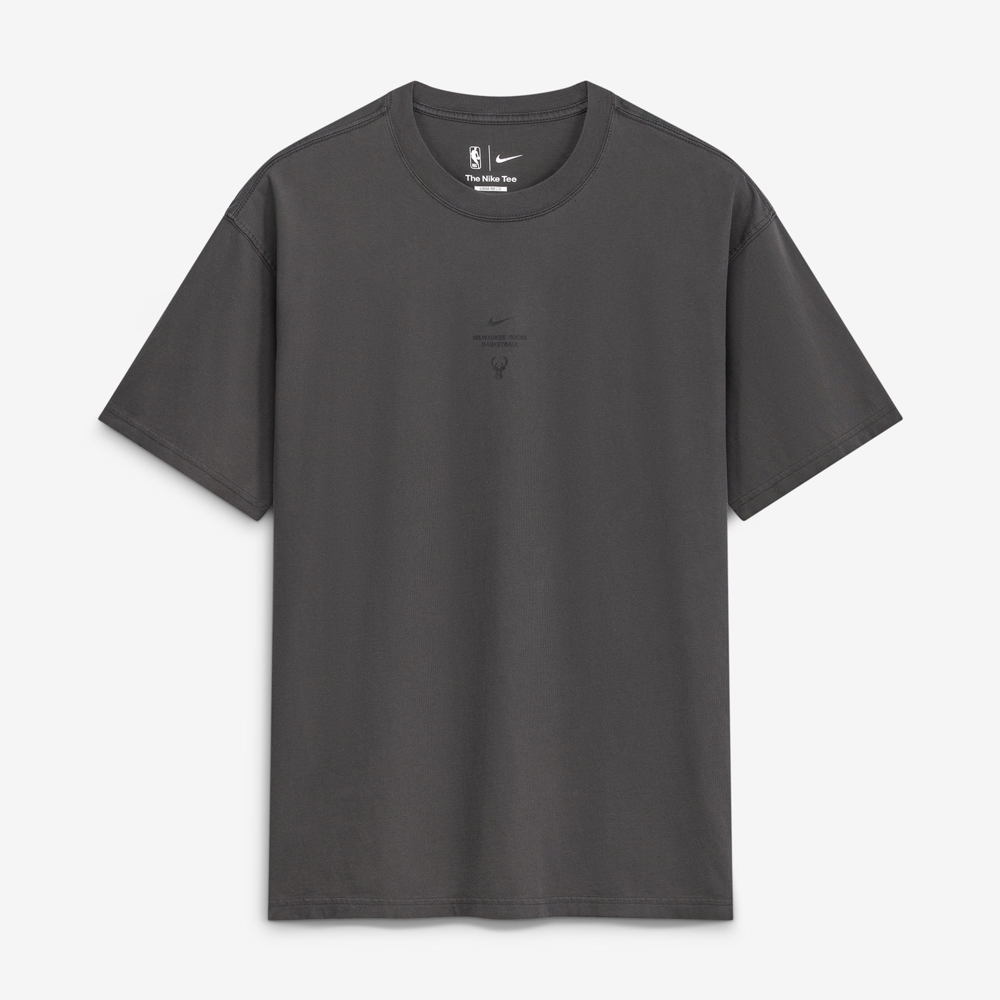 T-shirt Nike Max 90 d'avant-match, couleur anthracite, Milwaukee Bucks, édition standard 2026, pour homme