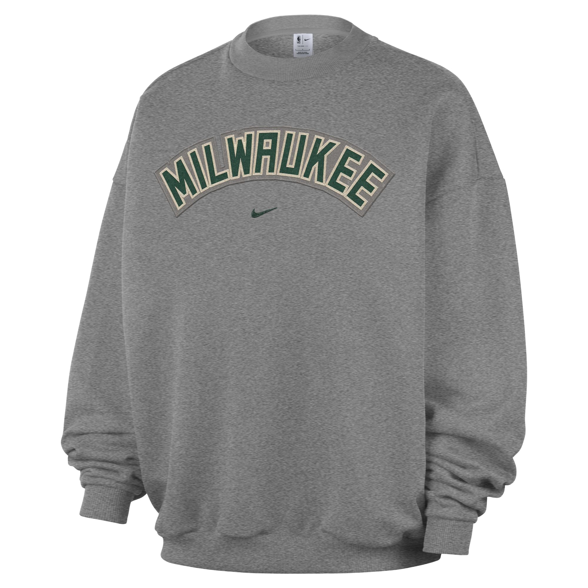 Men's Nike Dark Heather Gray Milwaukee Bucks Standard Issue Wordmark Fleece Crewneck Sweatshirt