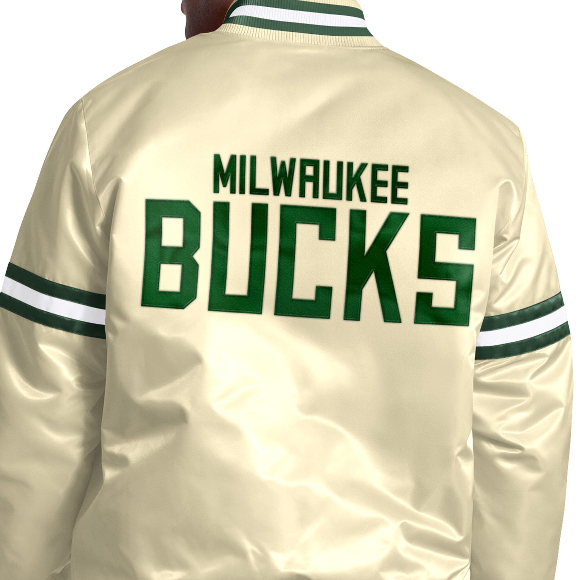 Men's Starter Cream Milwaukee Bucks Courtside II Varsity Full Snap Jacket