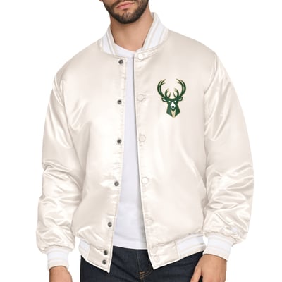 Milwaukee Bucks Starter Double Team Satin Varsity Full-Snap Jacket - Cream