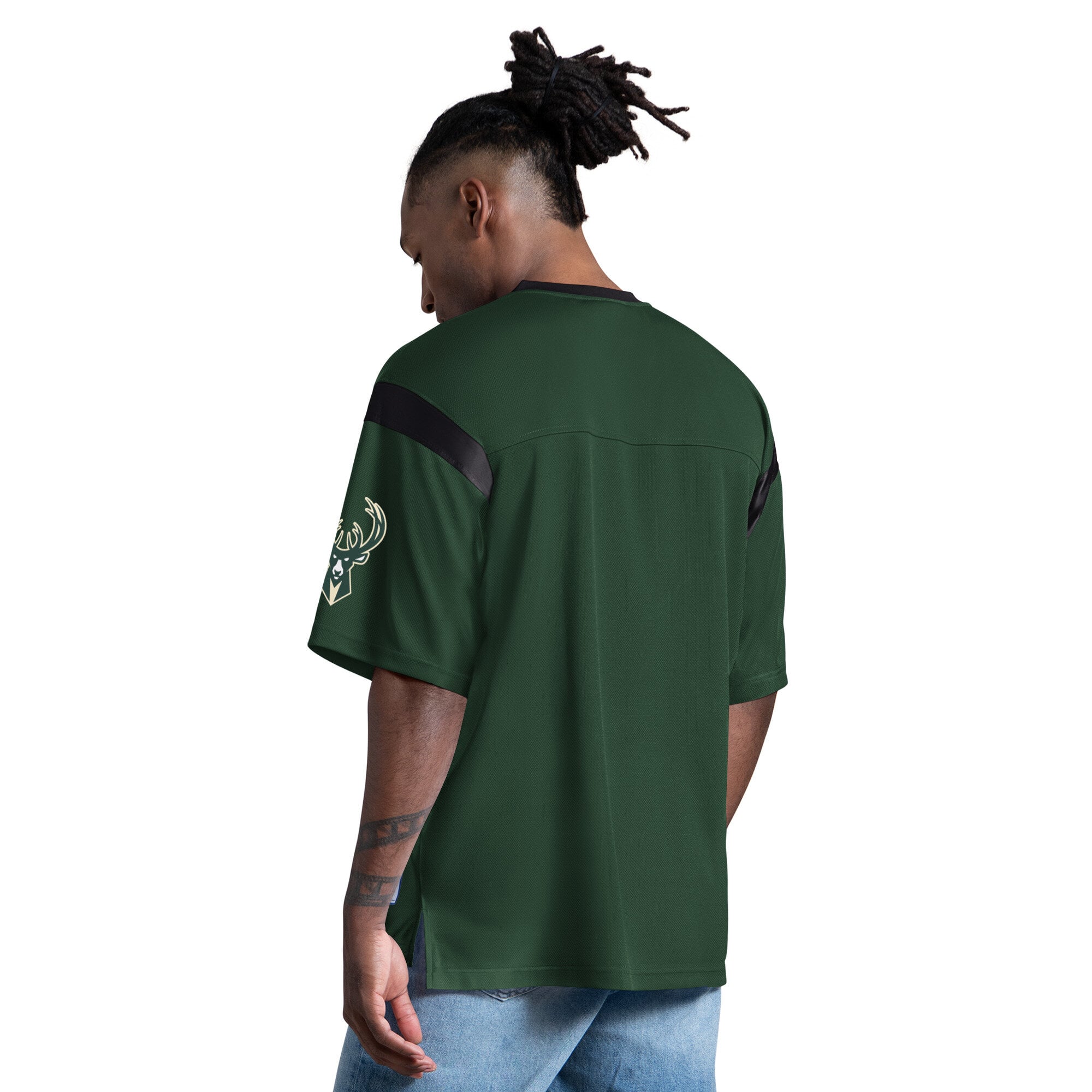 T-shirt à col en V Starter vert chasseur pour homme, Milwaukee Bucks, jour de match