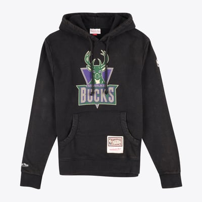 Milwaukee Bucks Mitchell & Ness Worn Logo Hoodie - Black - Mens